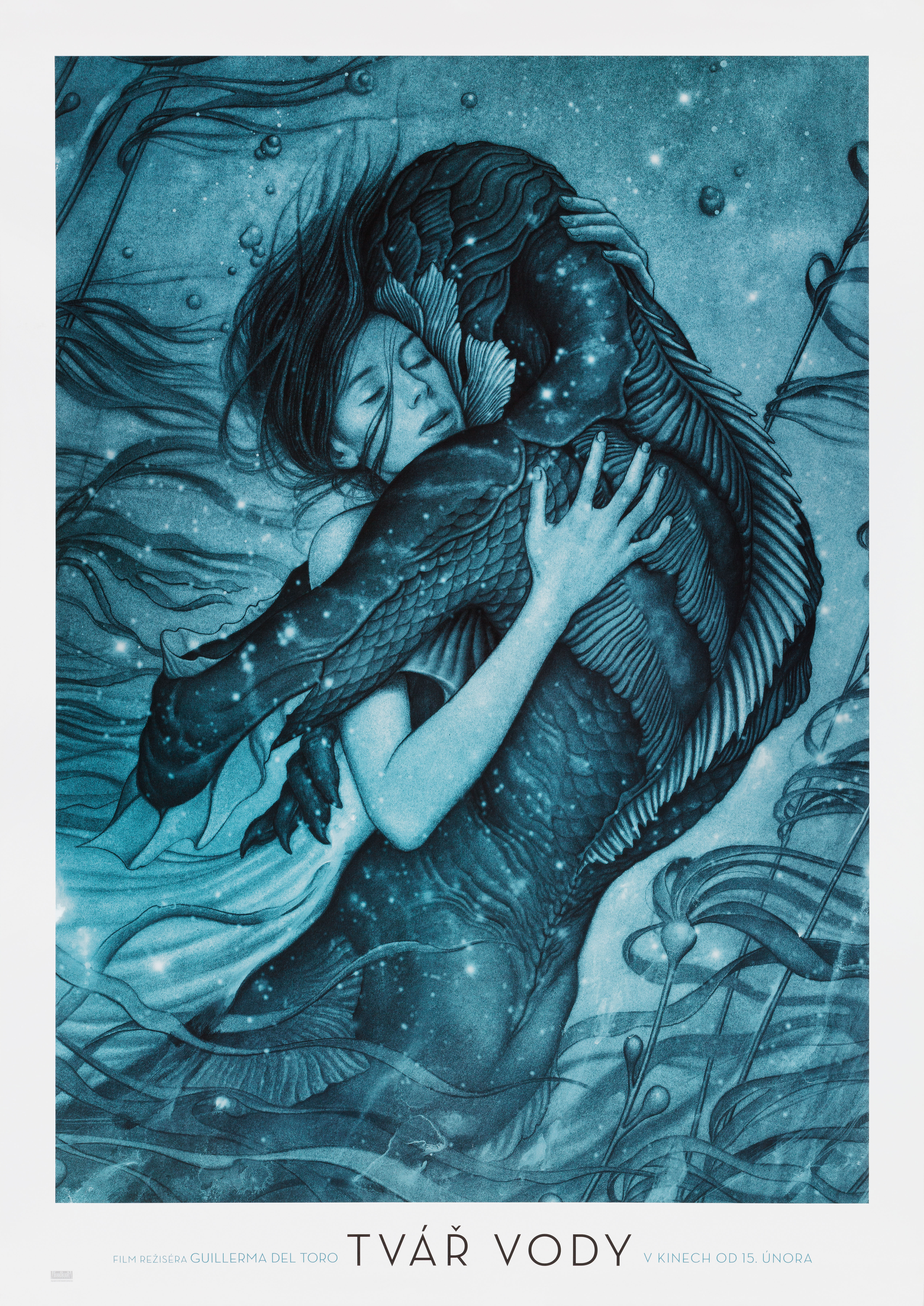 Форма воды (The Shape of Water, 2017), режиссёр Гильермо дель Торо, иллюстрированный постер к фильму (Чехословакия, 2017 год), автор Джеймс Джин