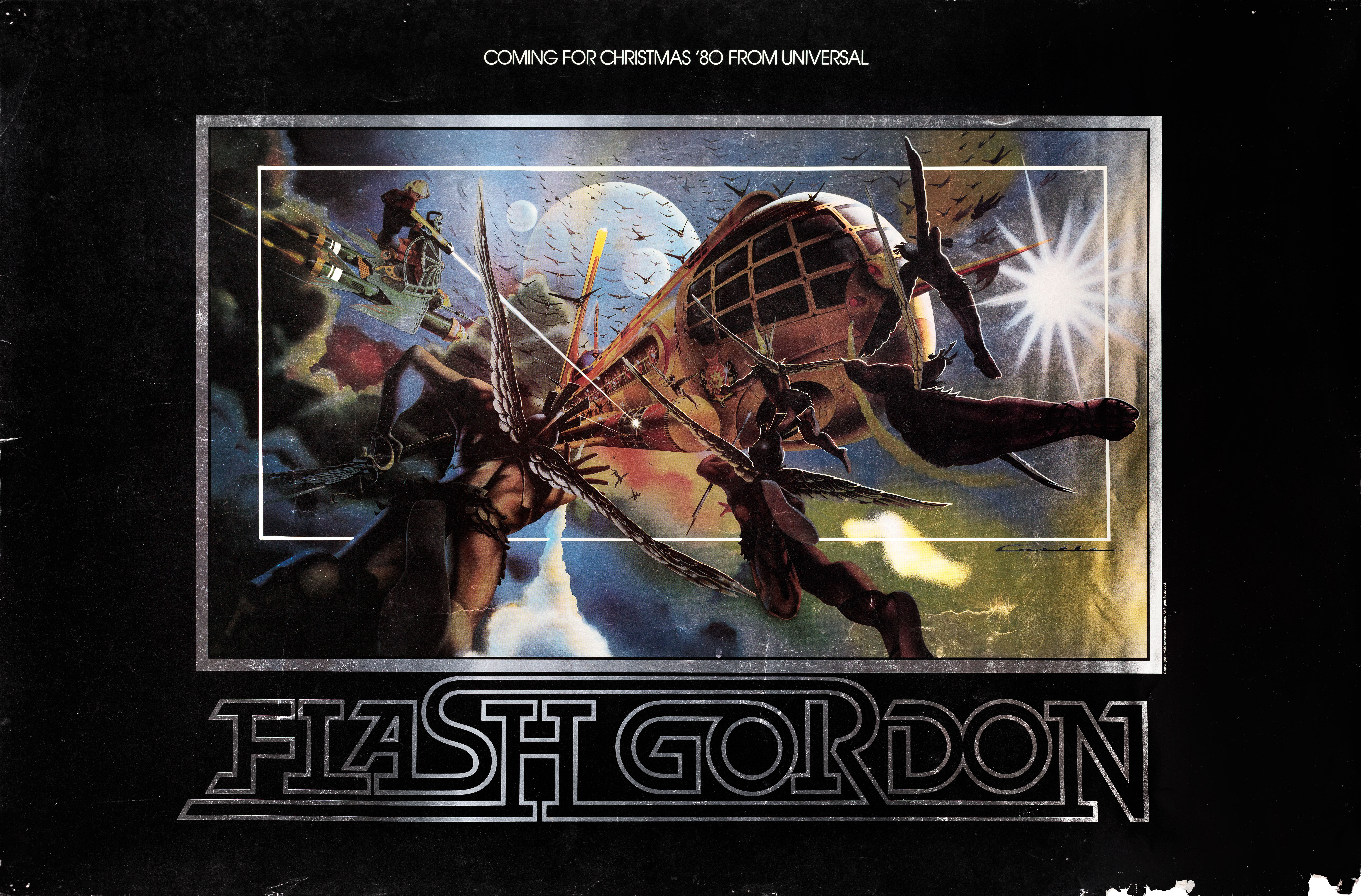 Флэш Гордон (Flash Gordon, 1980), режиссёр Майк Ходжес, иллюстрированный постер к фильму (США, 1980 год), автор Филип Касл