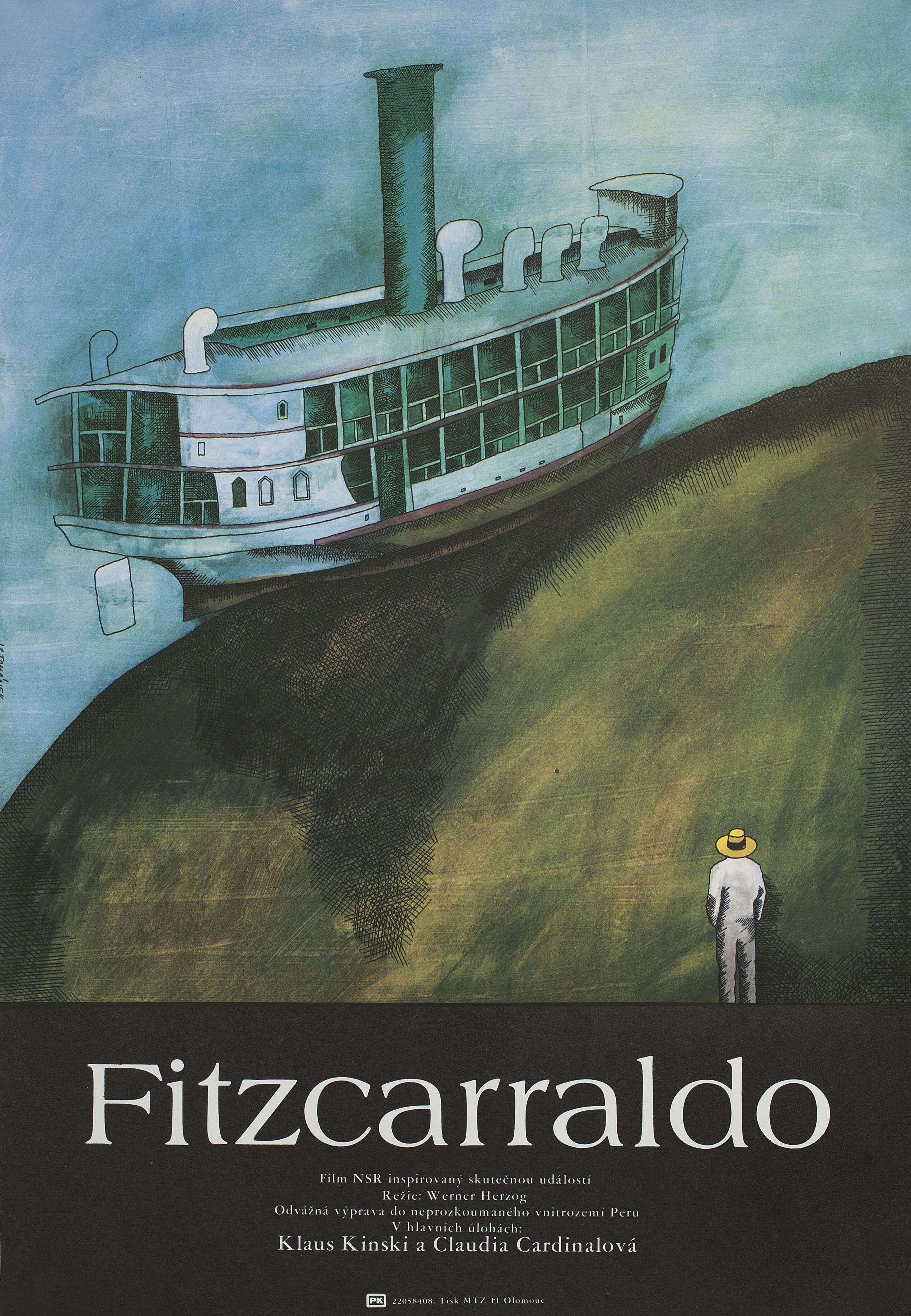 Фитцкарральдо (Fitzcarraldo, 1982), режиссёр Вернер Херцог, иллюстрированный постер к фильму (Чехословакия, 1982 год), автор Ян С. Томанек