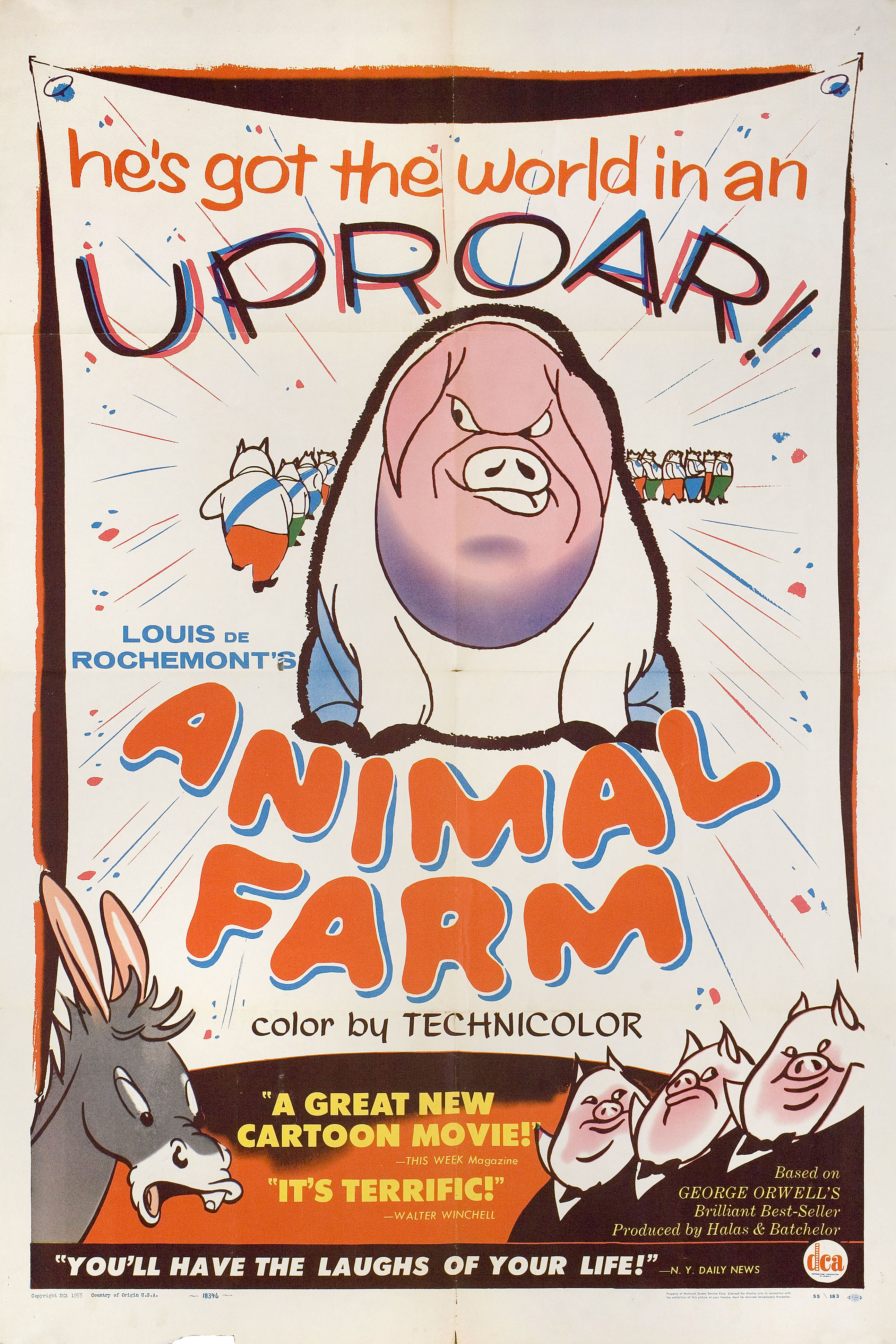 Звероферма (Animal Farm, 1954), режиссёр Джой Бэтчелор, иллюстрированный постер к фильму (США, 1955 год)