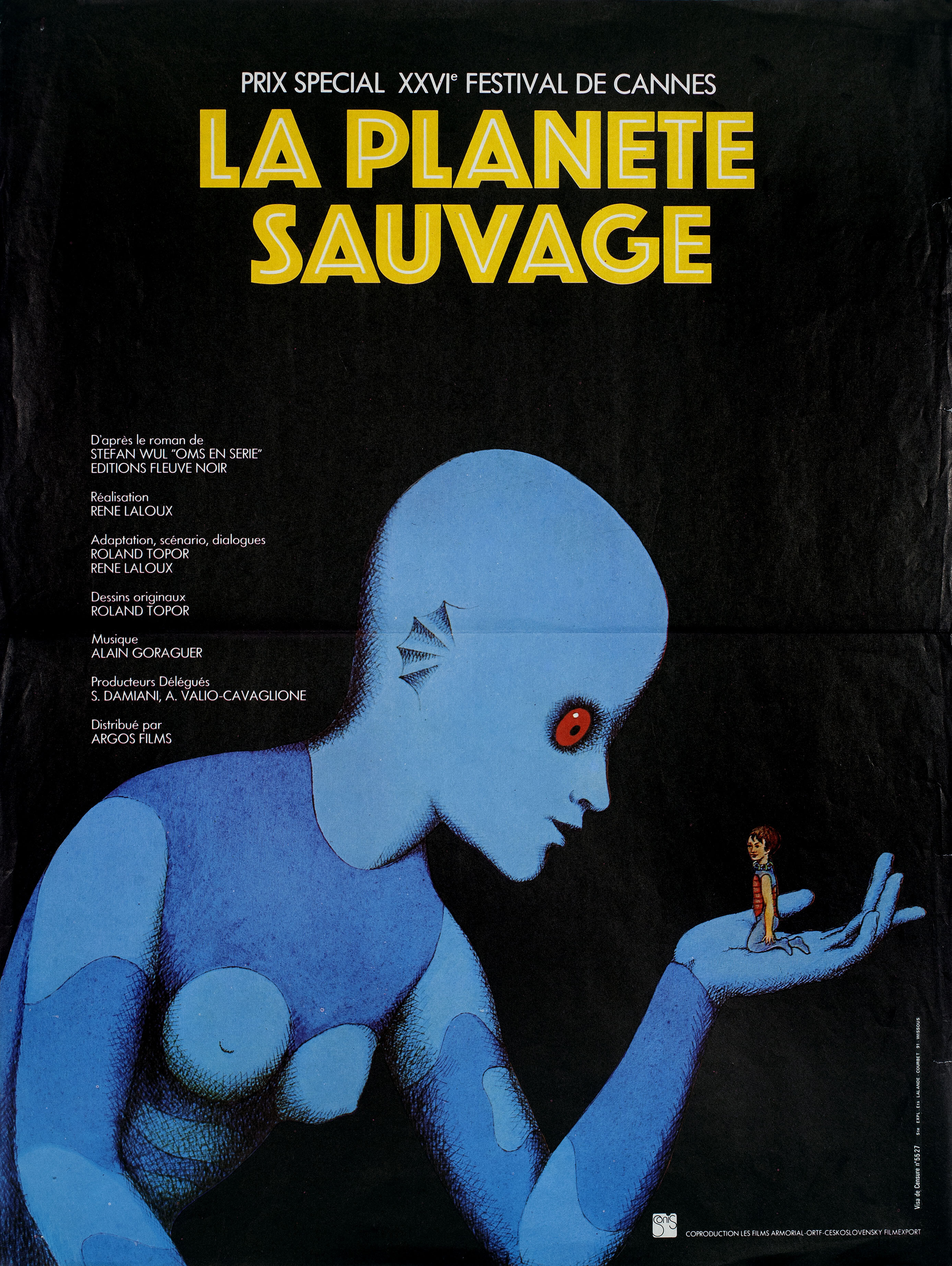 Дикая планета (Fantastic Planet, 1973), режиссёр Рене Лалу, иллюстрированный постер к фильму (Франция, 1973 год), автор Роланд Топор