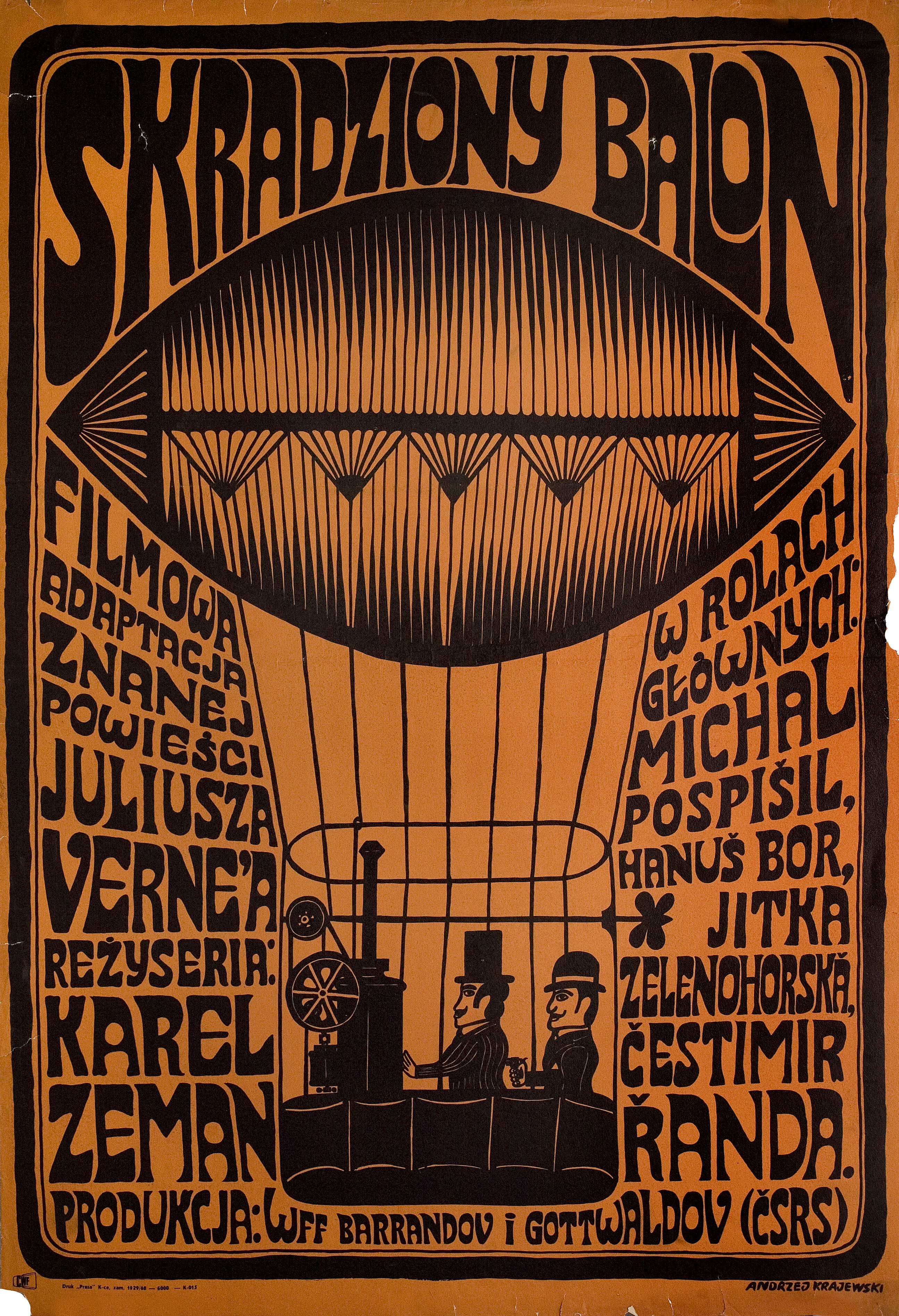 Похищенный дирижабль (The Stolen Airship, 1967), режиссёр Карел Земан, иллюстрированный постер к фильму (Польша, 1967 год), автор Анджей Краевский