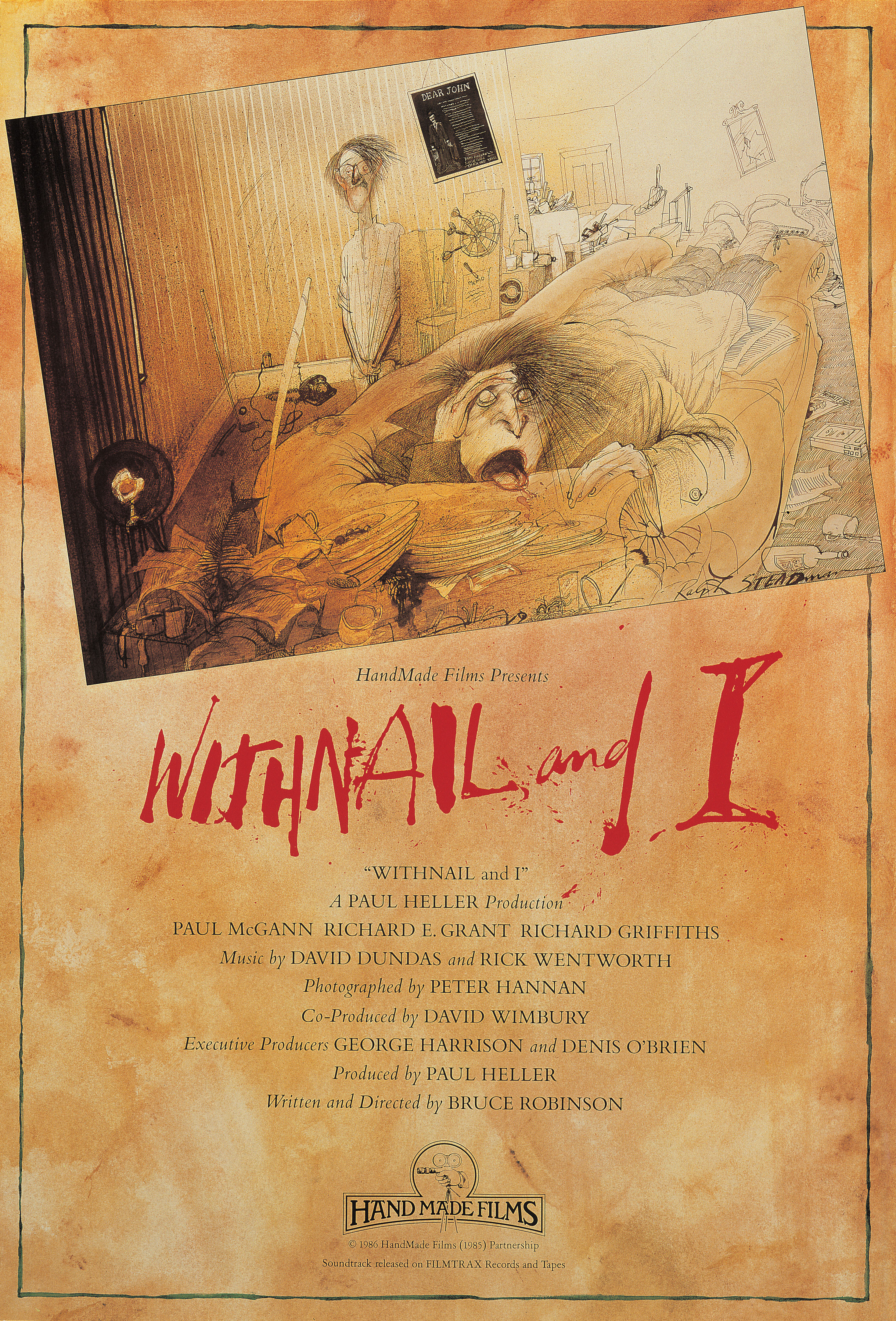 Уитнэйл и я (Withnail & I, 1987), режиссёр Брюс Робинсон, иллюстрированный постер к фильму (США, 1987 год), автор Ральф Стедман