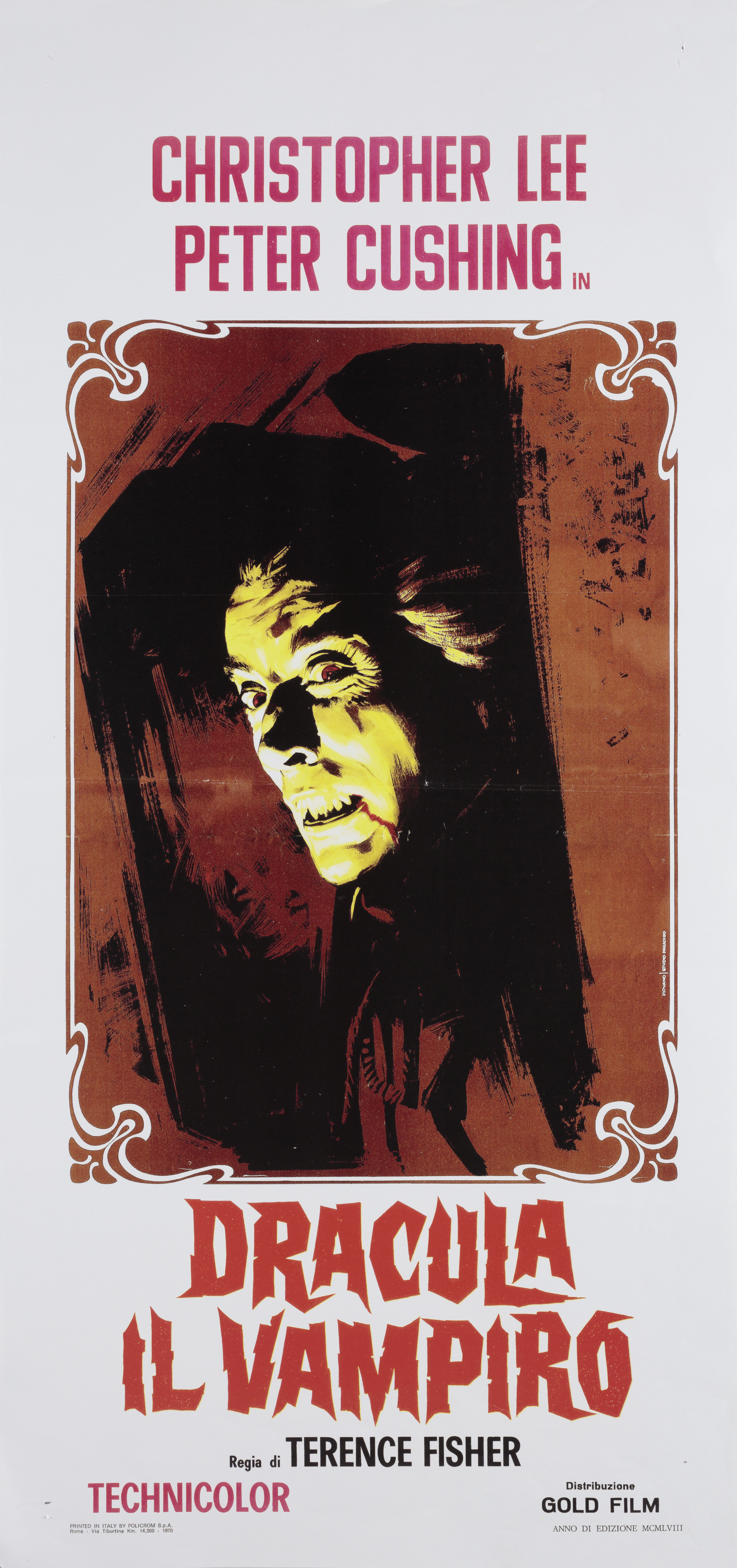 Дракула (Horror of Dracula, 1958), режиссёр Теренс Фишер, художественный постер к фильму (Италия, 1970 год), автор Марио Пиовано