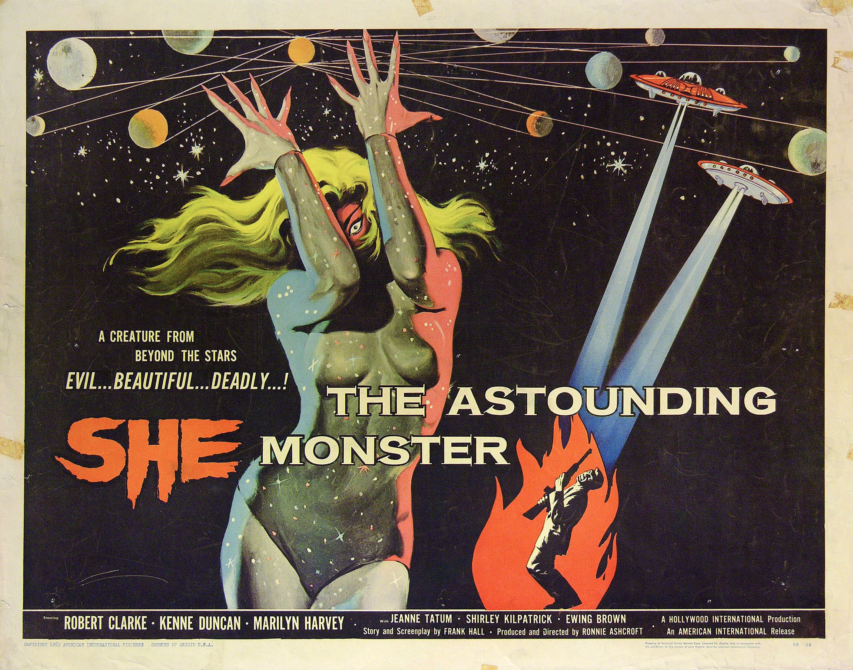 Поразительная бестия (The Astounding She-Monster, 1957), режиссёр Рональд В. Эшкрофт, художественный постер к фильму (США, 1958 год), автор Альберт Каллис