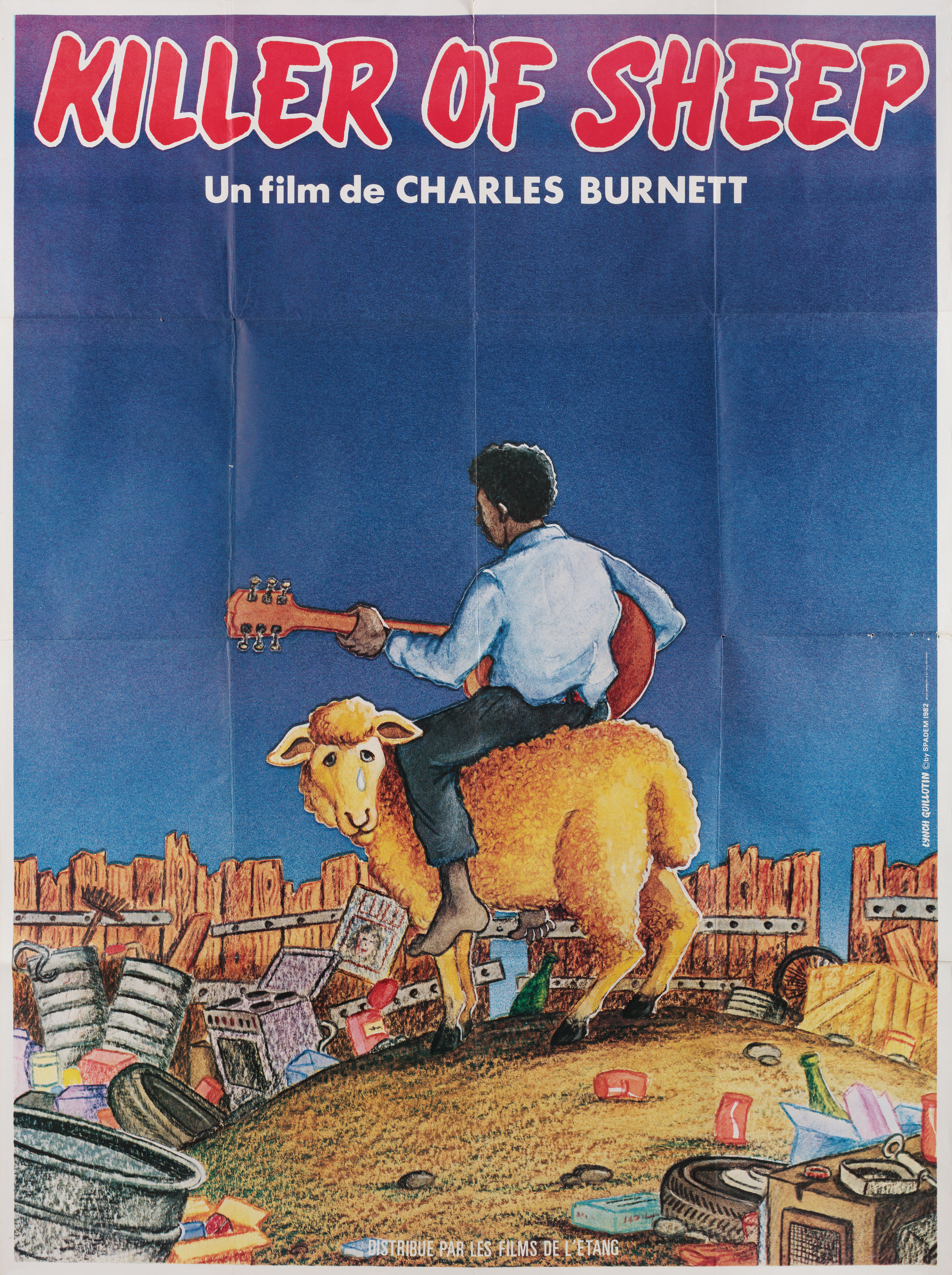 Забойщик овец (Killer of Sheep, 1979), режиссёр Чарльз Бёрнетт, иллюстрированный постер к фильму (Франция, 1982 год), автор Линч-Гильотен