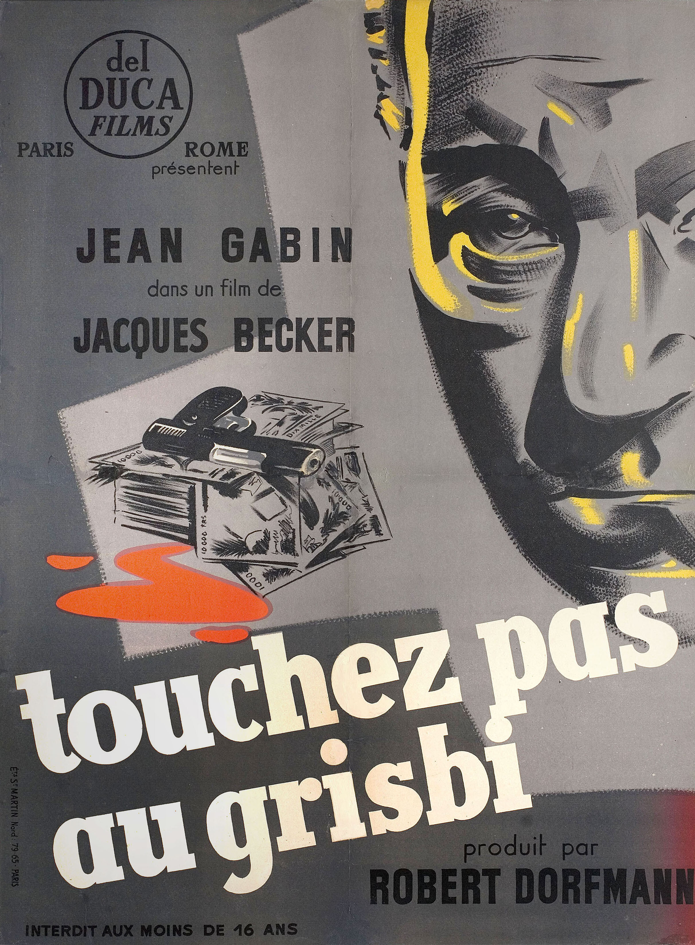 Не тронь добычу (Touchez Pas au Grisbi, 1954), режиссёр Жак Беккер, художественный постер к фильму (Франция, 1954 год), автор Жан Маски