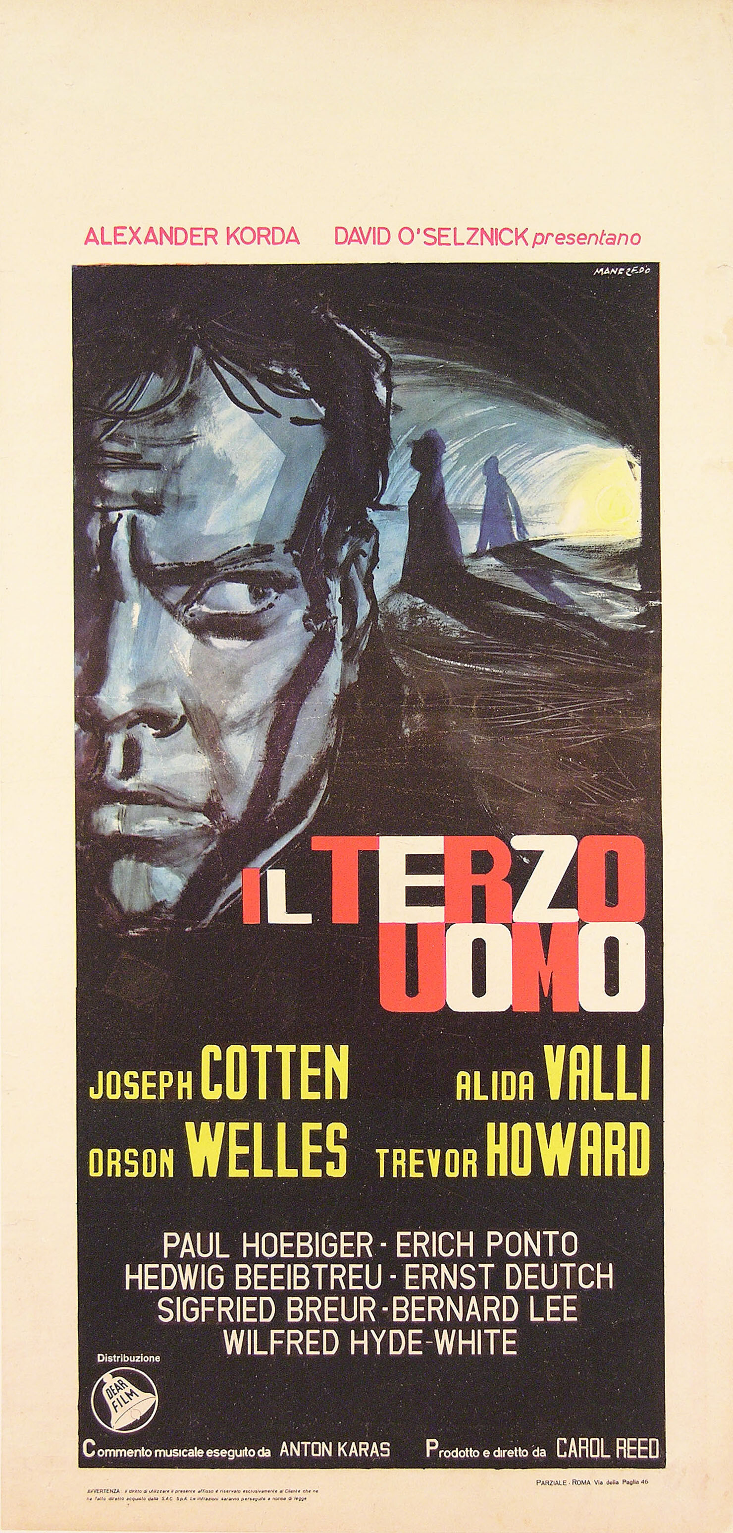 Третий человек (The Third Man, 1949), режиссёр Кэрол Рид, художественный постер к фильму (Италия, 1960 год), автор Манфредо Ачербо