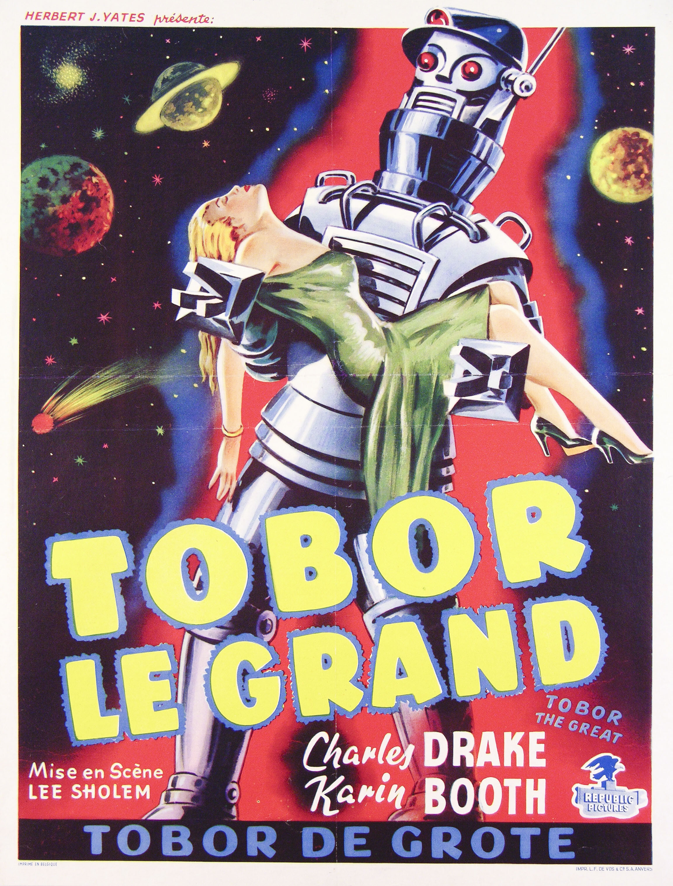 Тобор Великий (Tobor the Great, 1954), режиссёр Ли Шолем, художественный постер к фильму (Бельгия, 1954 год)