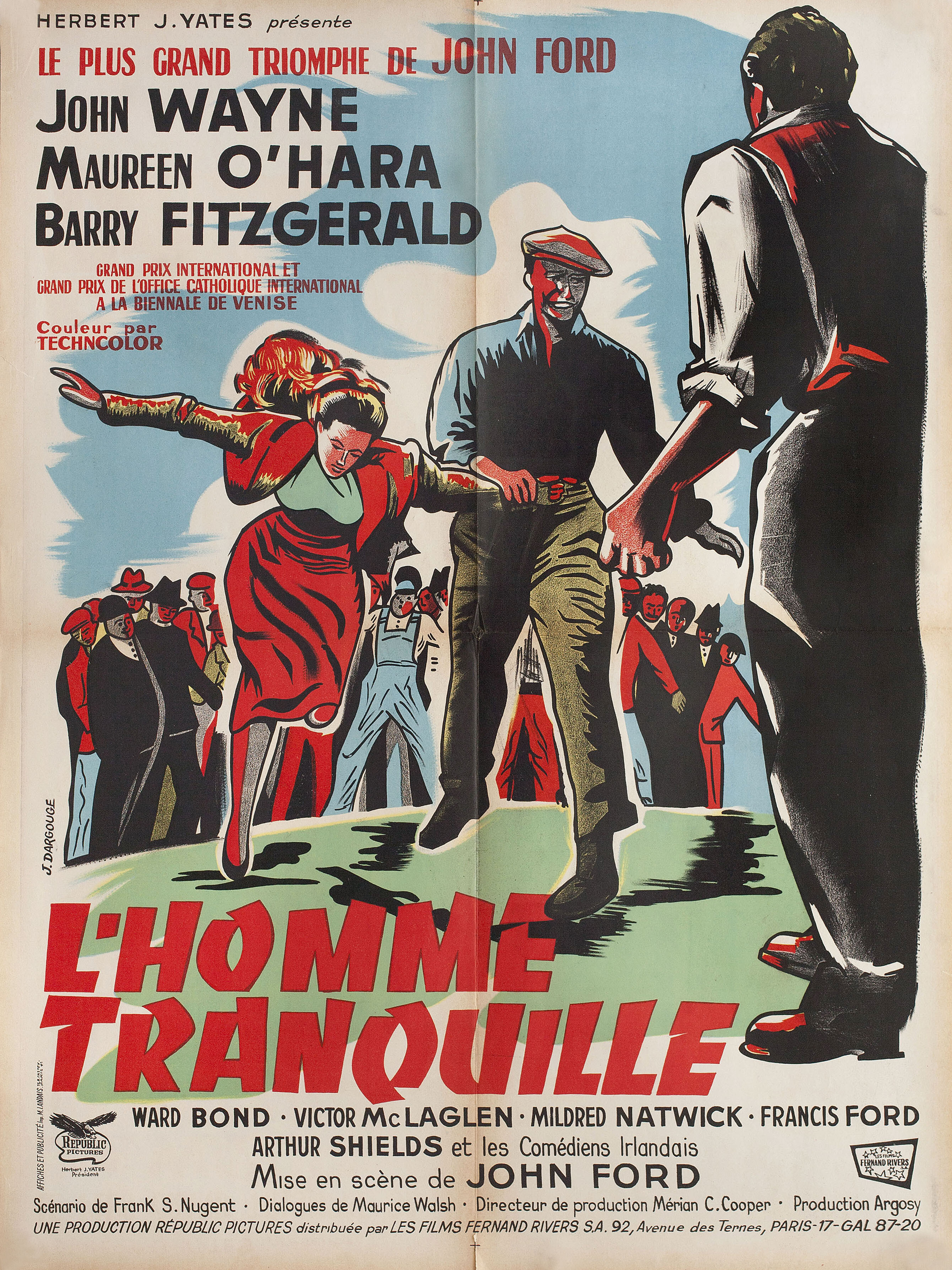 Тихий человек (The Quiet Man, 1952), режиссёр Джон Форд, художественный постер к фильму (Франция, 1952 год)