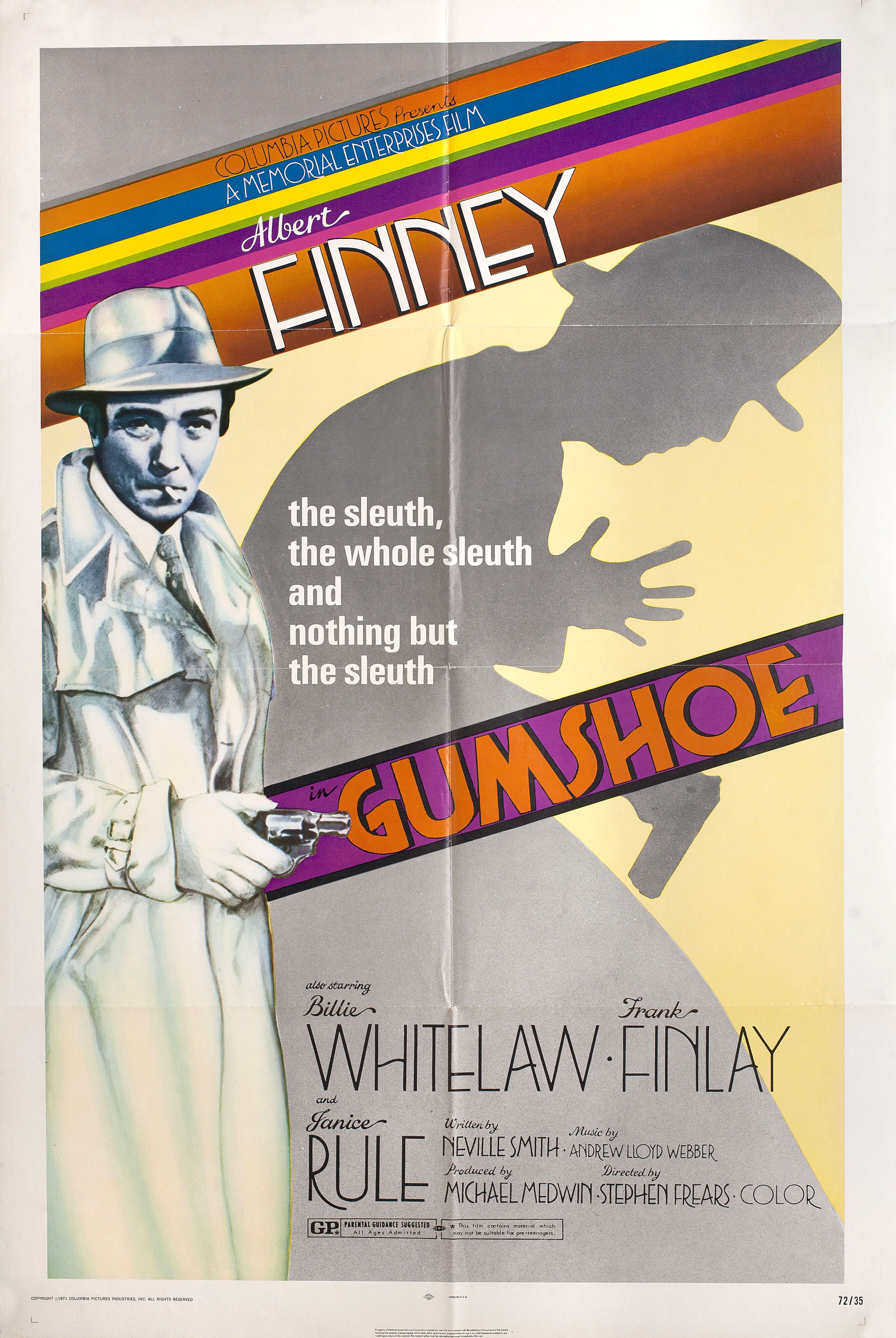 Сыщик (Gumshoe, 1971), режиссёр Стивен Фрирз, иллюстрированный постер к фильму (США, 1972 год)
