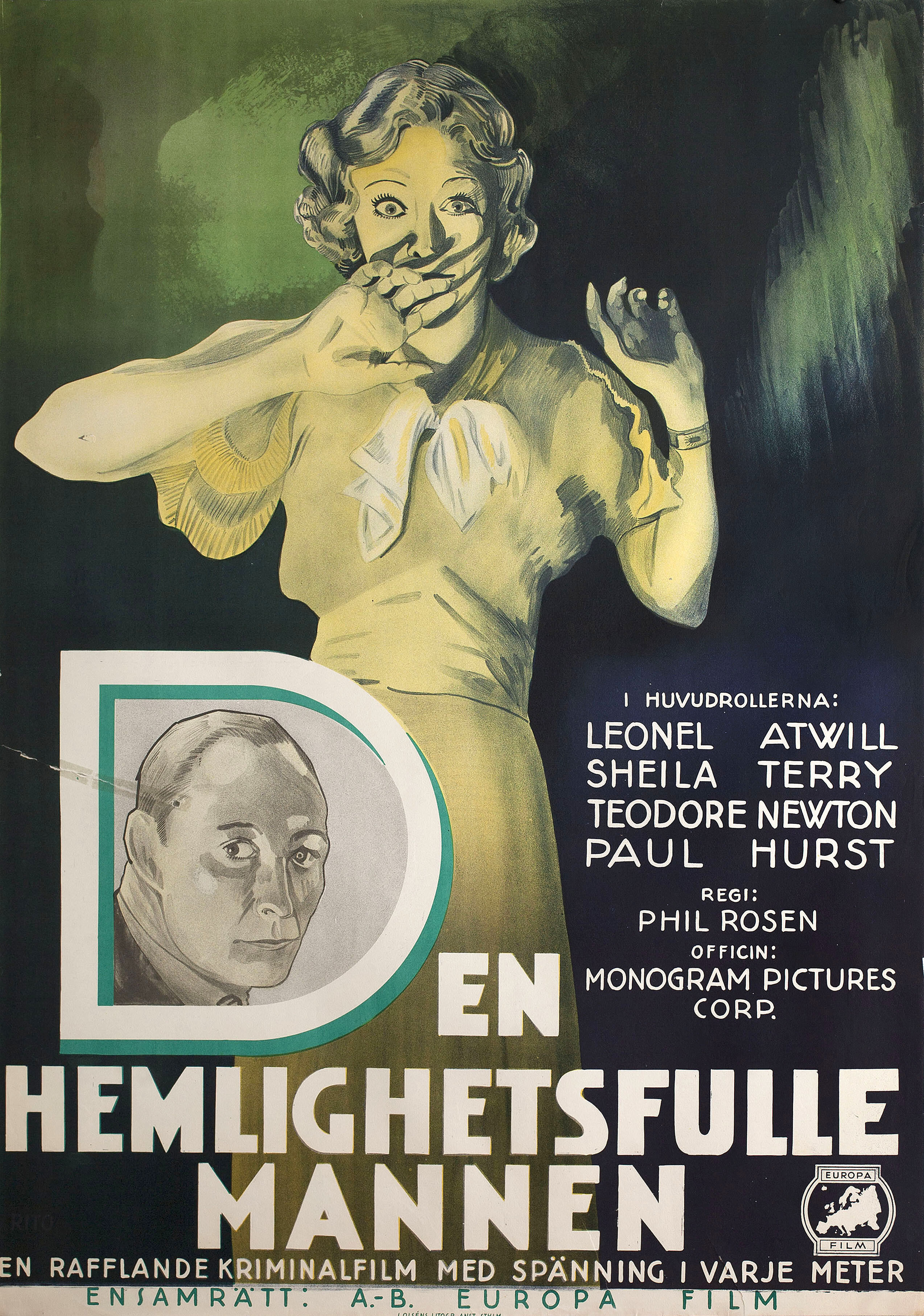 Сфинкс (The Sphinx, 1933), режиссёр Фил Розен, художественный постер к фильму (Швеция, 1935 год), автор Рито