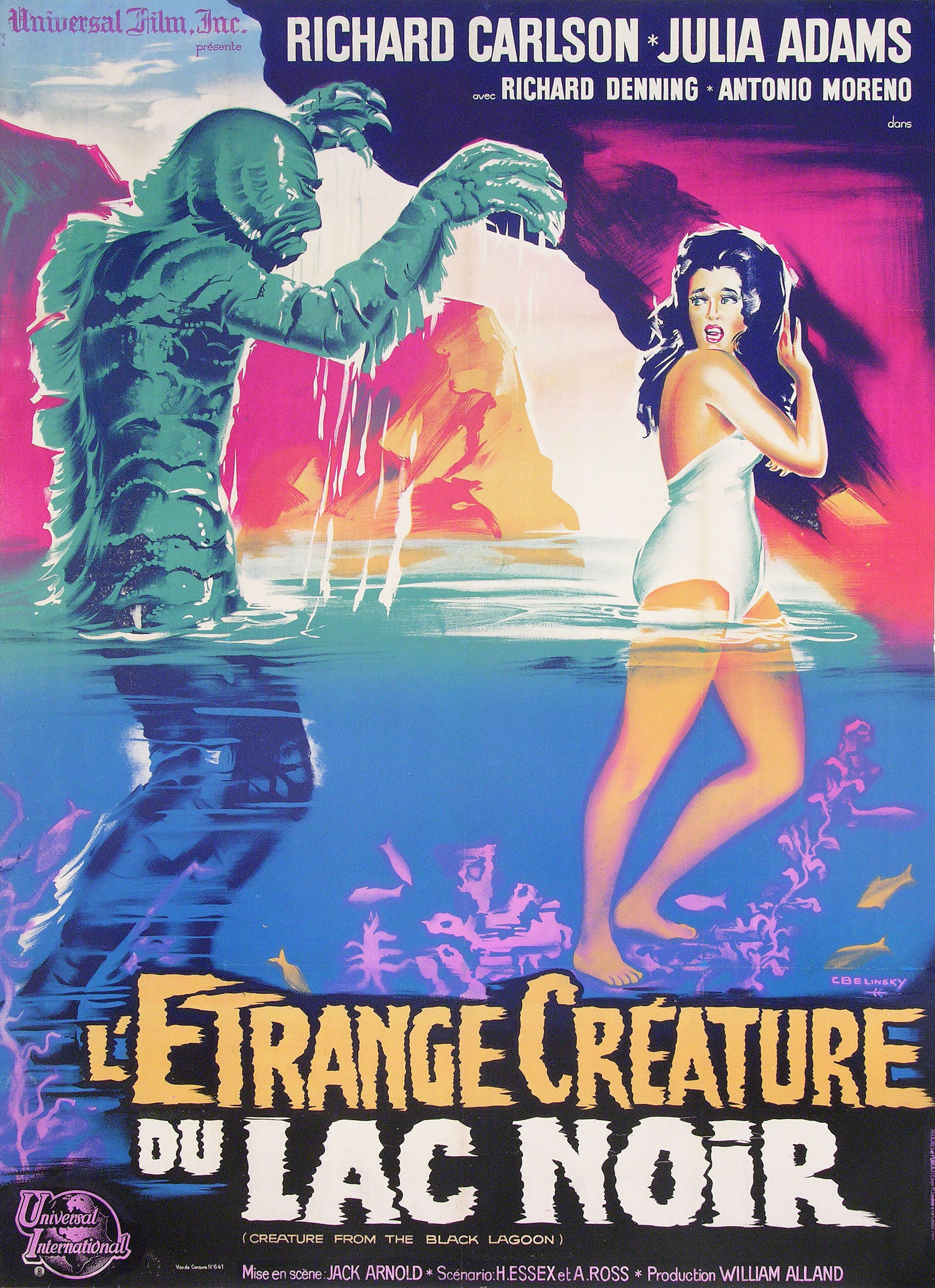 Тварь из Чёрной лагуны (Creature from the Black Lagoon, 1954), режиссёр Джек Арнольд, художественный постер к фильму (Франция, 1962 год), автор Константин Белинский