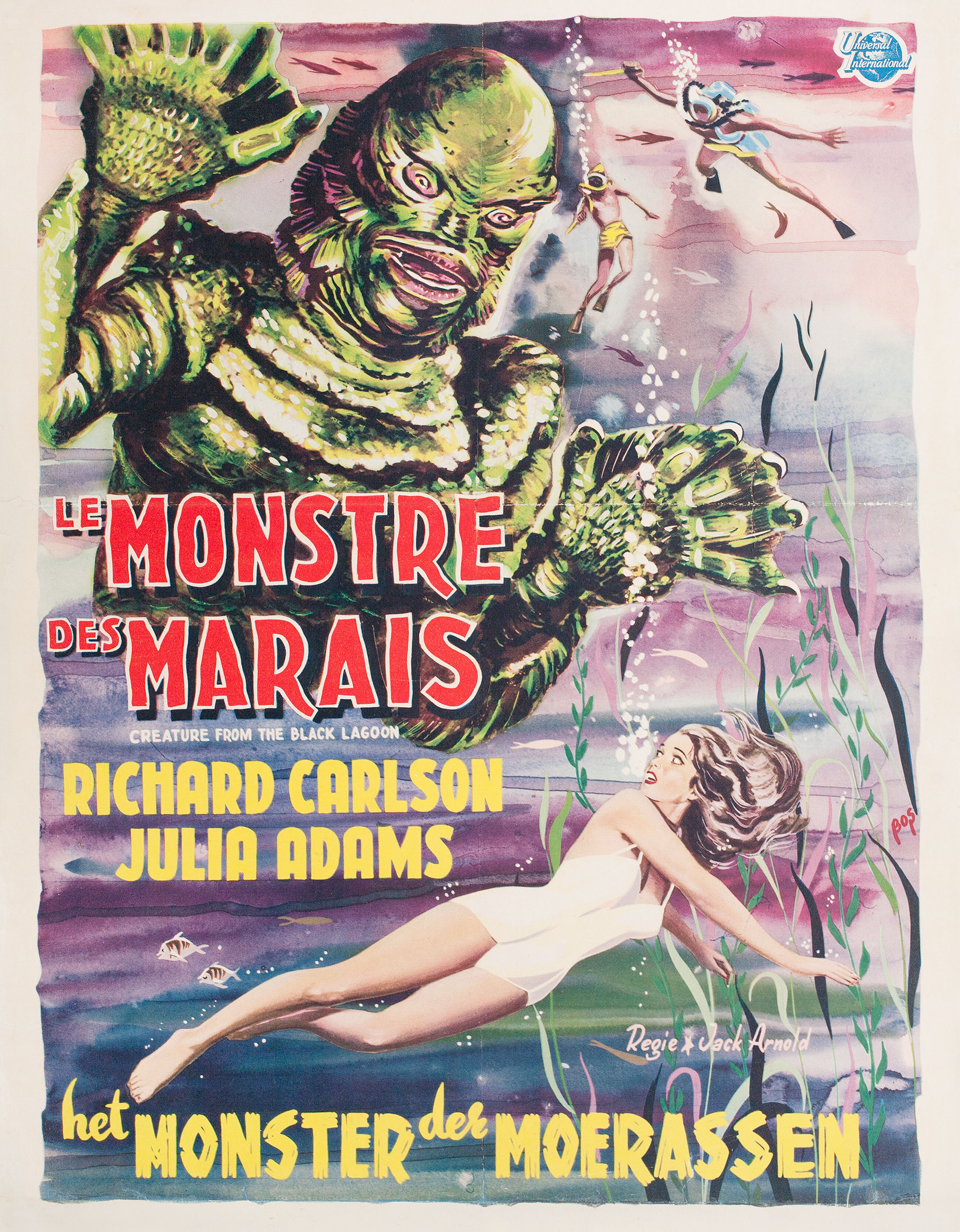 Тварь из Чёрной лагуны (Creature from the Black Lagoon, 1954), режиссёр Джек Арнольд, художественный постер к фильму (Бельгия, 1954 год)
