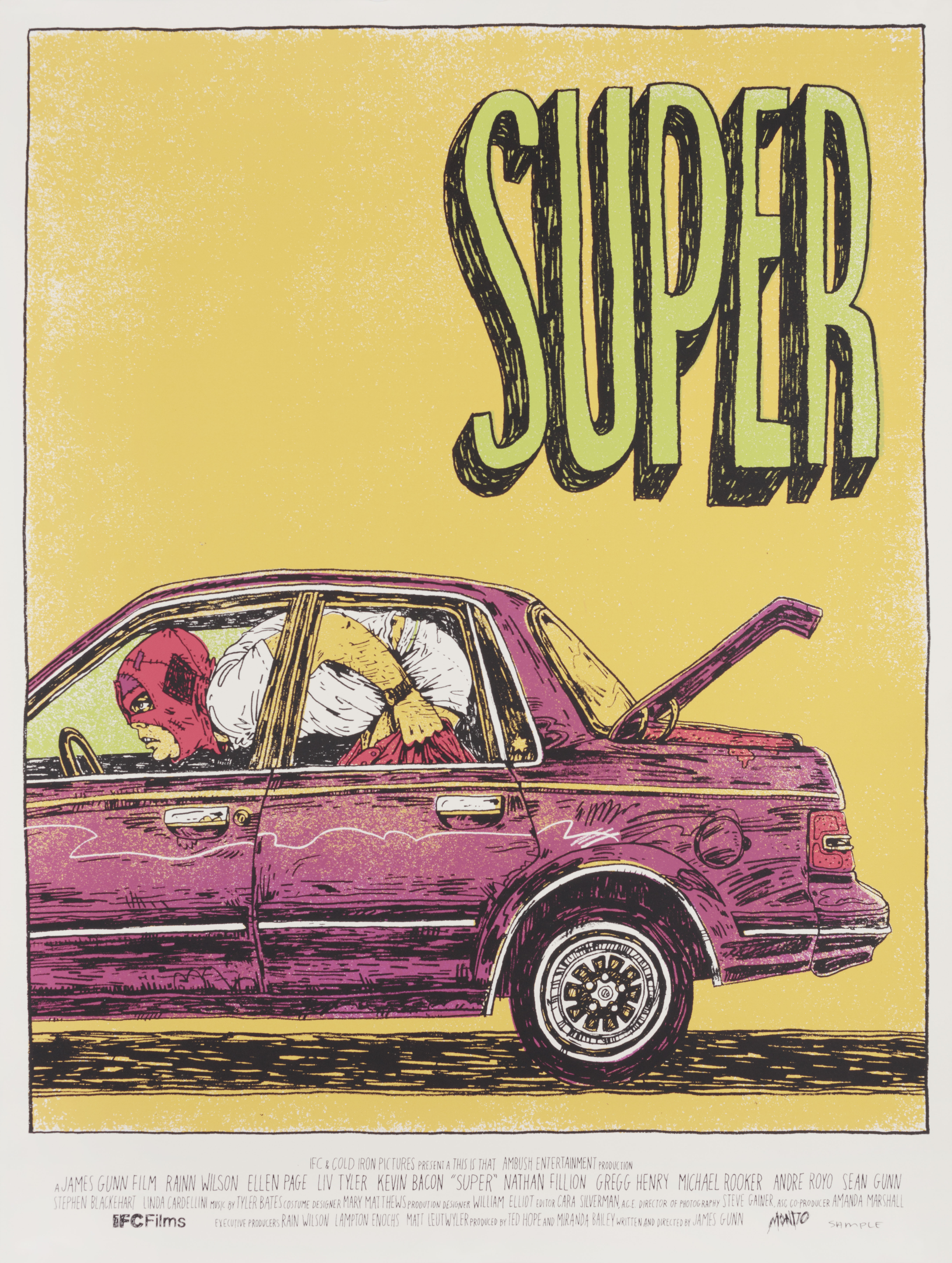 Супер (Super, 2010), режиссёр Джеймс Ганн, иллюстрированный постер к фильму (США, 2010 год), автор Лесли Херман