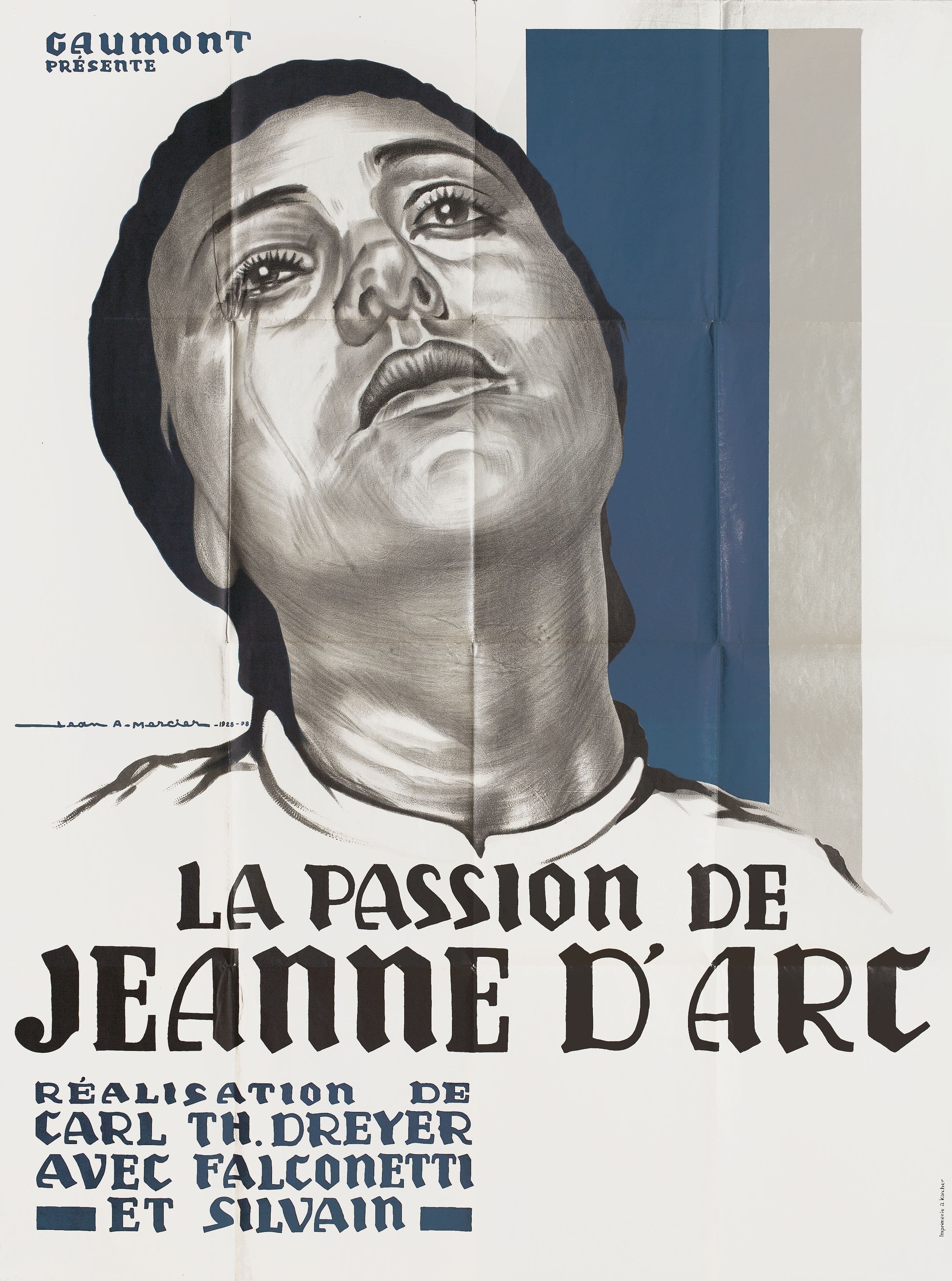 Страсти Жанны дАрк (The Passion of Joan of Arc, 1928), режиссёр Карл Теодор Дрейер, художественный постер к фильму (Франция, 1978 год), автор Мерсье