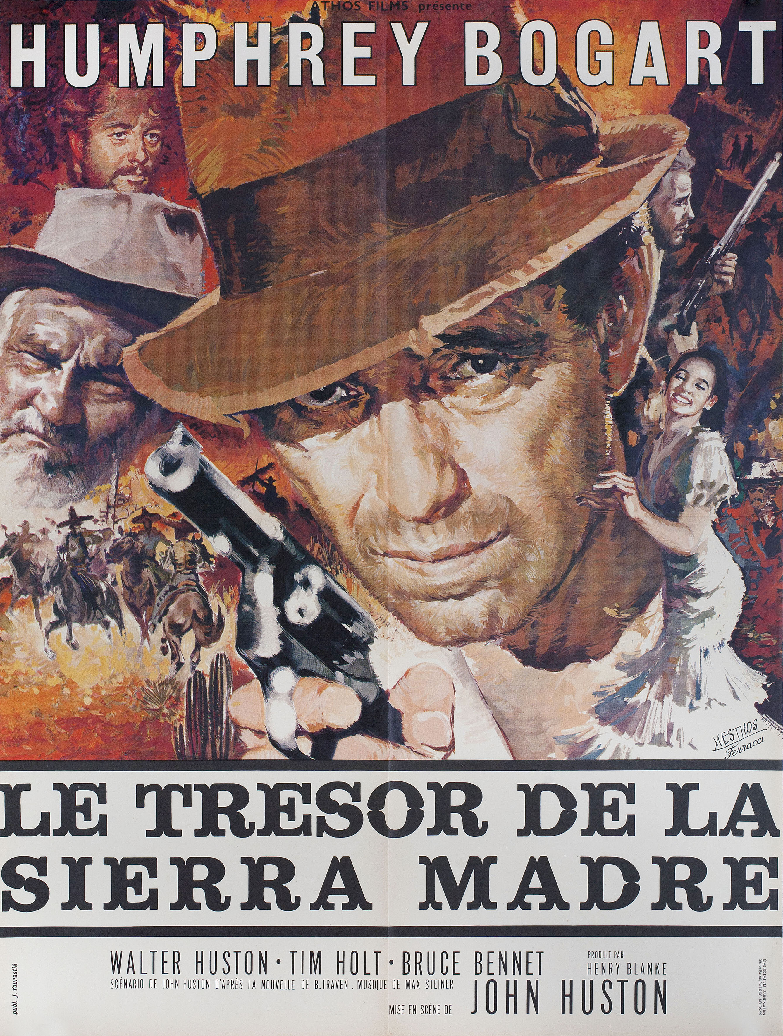 Сокровища Сьерра-Мадре (The Treasure of the Sierra Madre, 1948), режиссёр Джон Хьюстон, художественный постер к фильму (Франция, 1950 год), автор Рене Ферраччи, Ив Тос