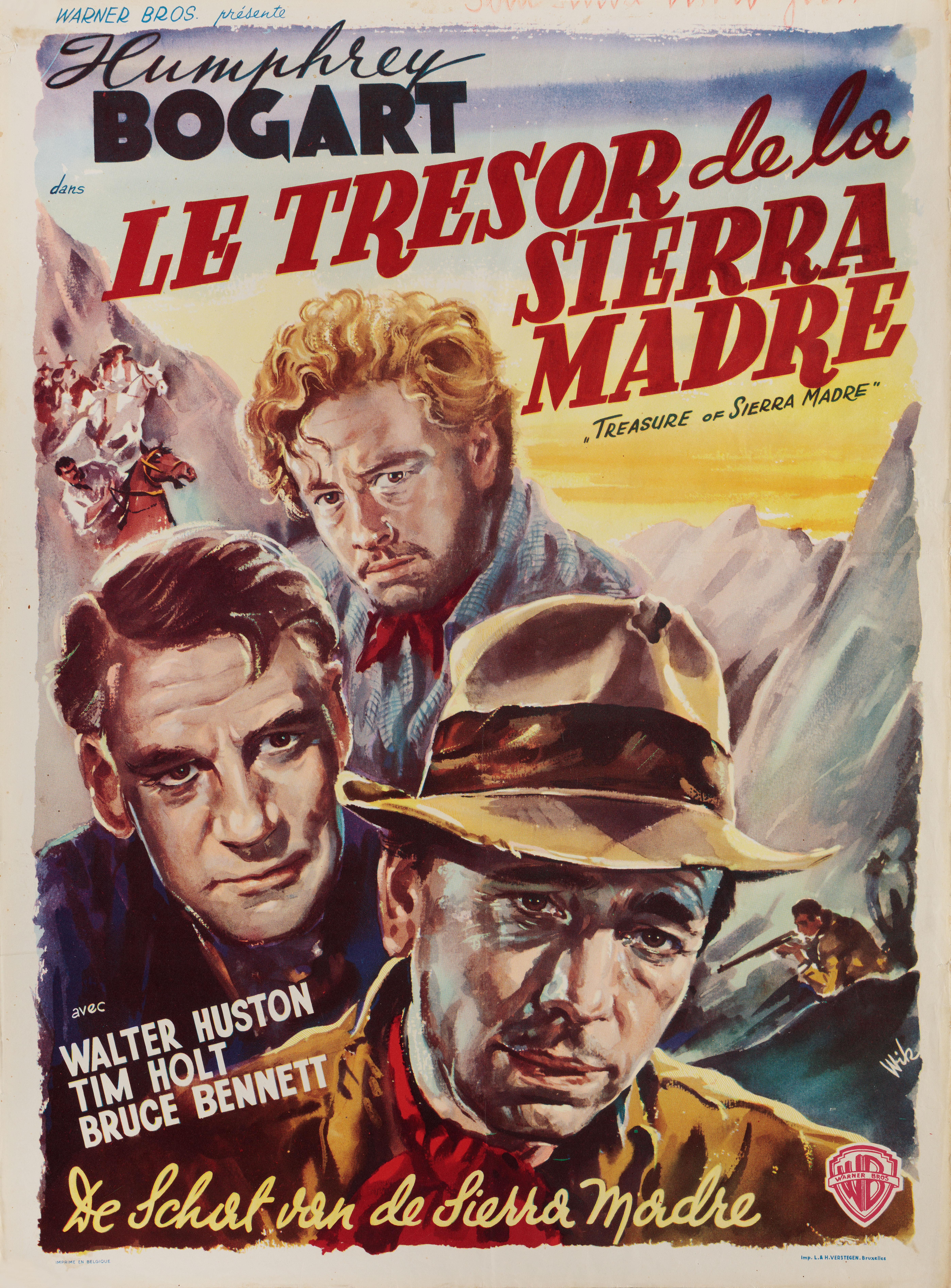 Сокровища Сьерра-Мадре (The Treasure of the Sierra Madre, 1948), режиссёр Джон Хьюстон, художественный постер к фильму (Бельгия, 1948 год)