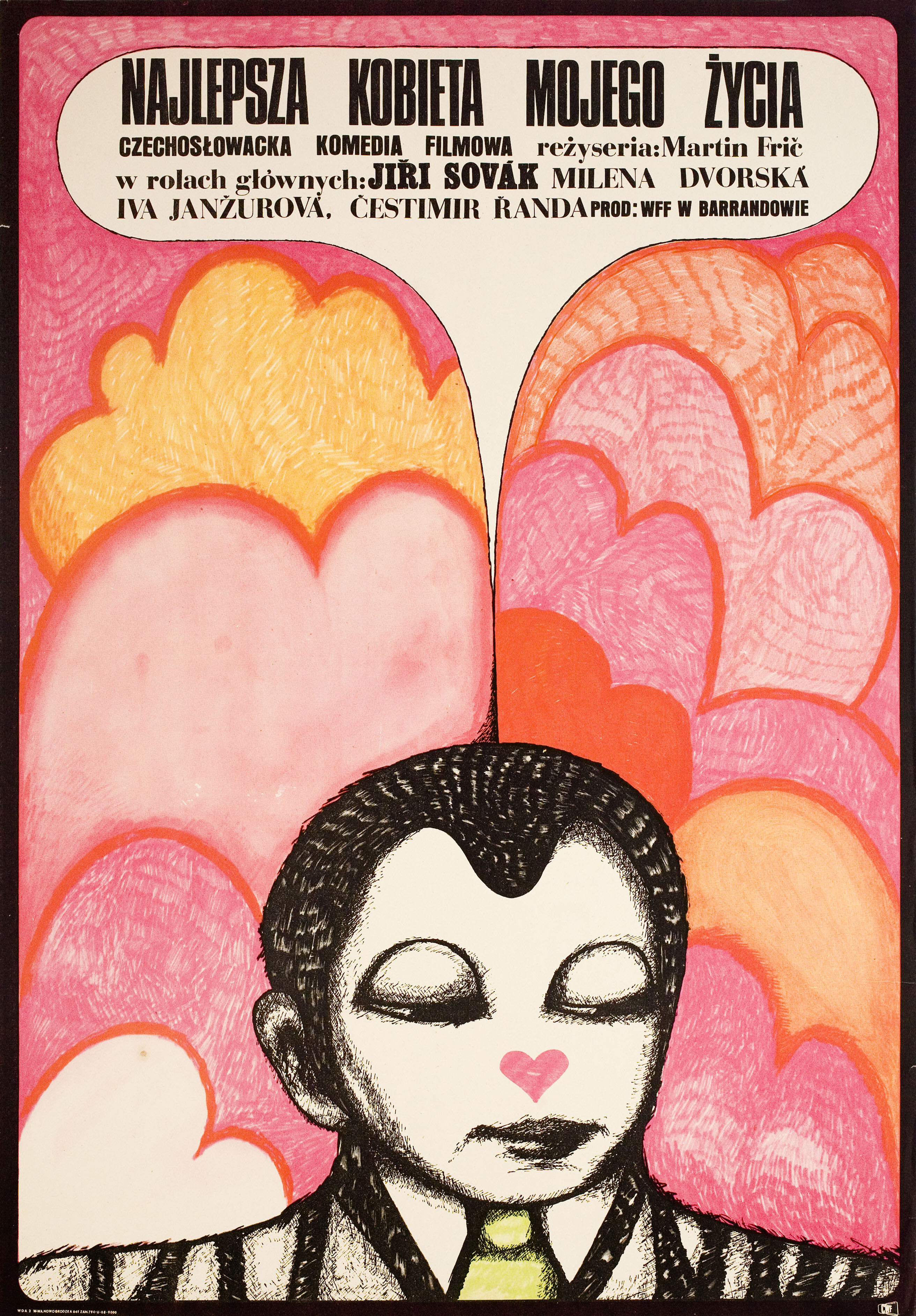 Самая лучшая женщина моей жизни (The Best Woman in My Life, 1968), режиссёр Мартин Фрик, иллюстрированный постер к фильму (Польша, 1971 год), автор Ханна Боднар