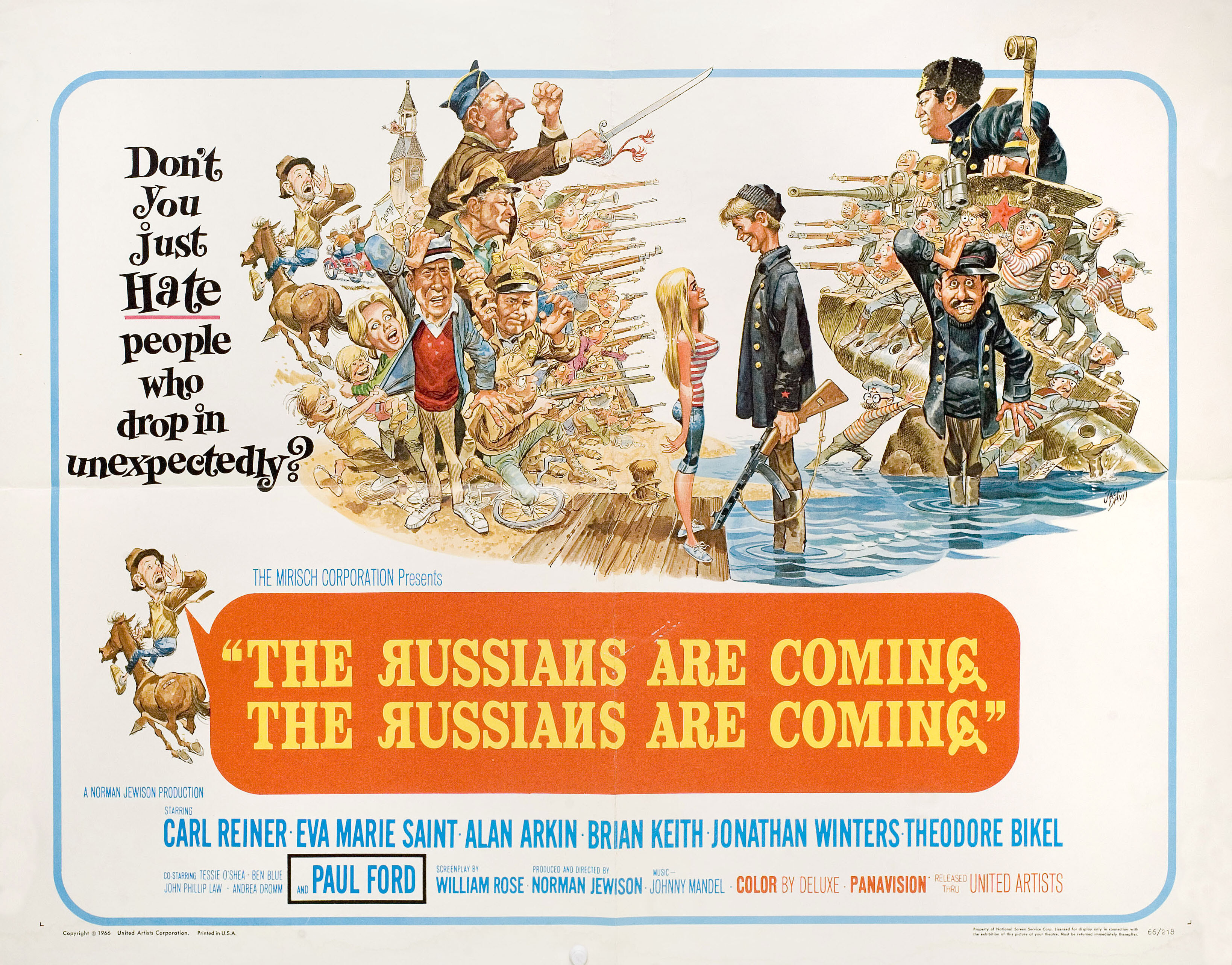 Русские идут! Русские идут! (The Russians Are Coming, The Russians Are Coming, 1966), режиссёр Норман Джуисон, иллюстрированный постер к фильму (США, 1966 год), автор Джек Дэвис