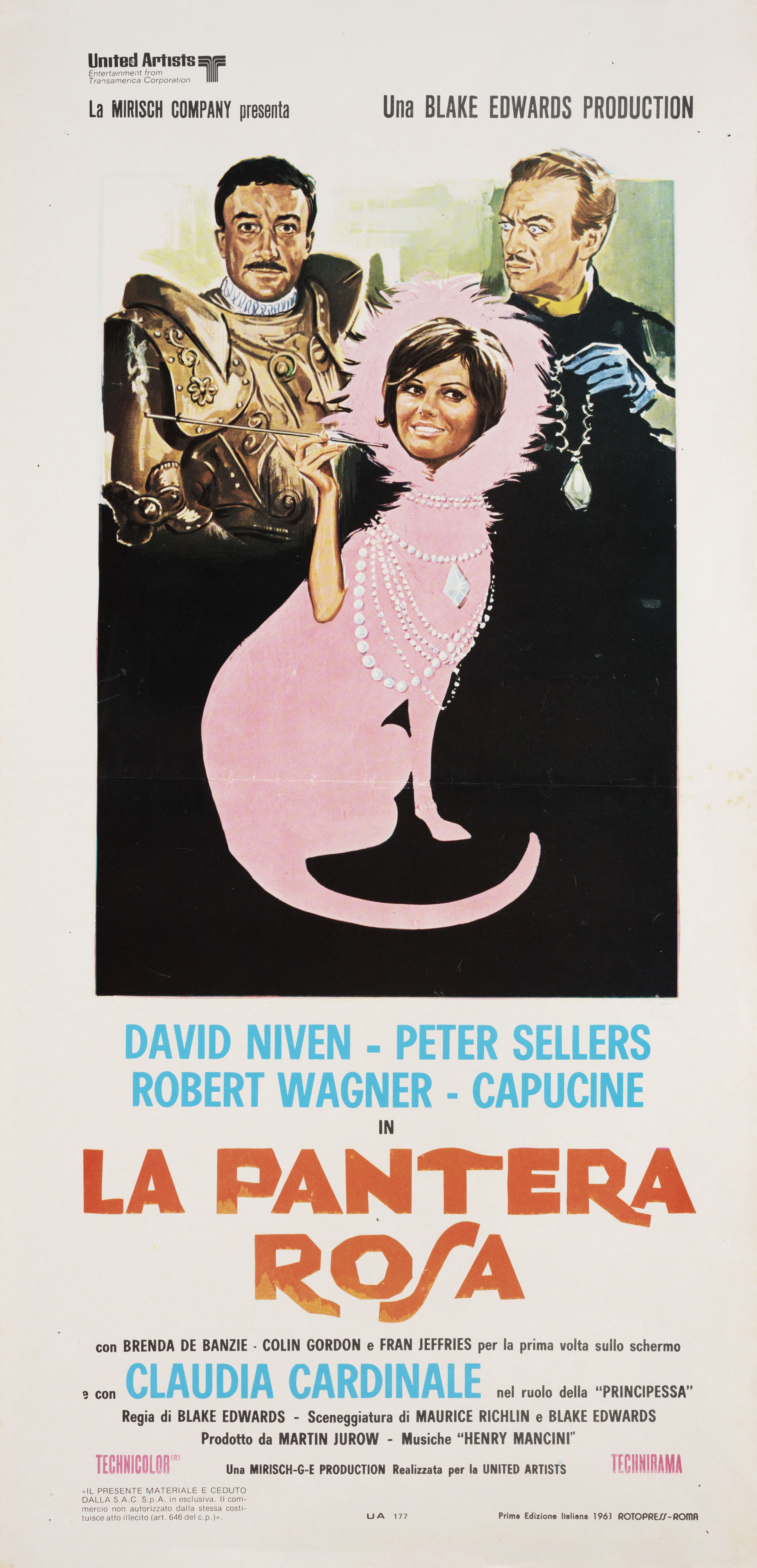 Розовая пантера (The Pink Panther, 1963), режиссёр Блейк Эдвардс, художественный постер к фильму (Италия, 1970 год)