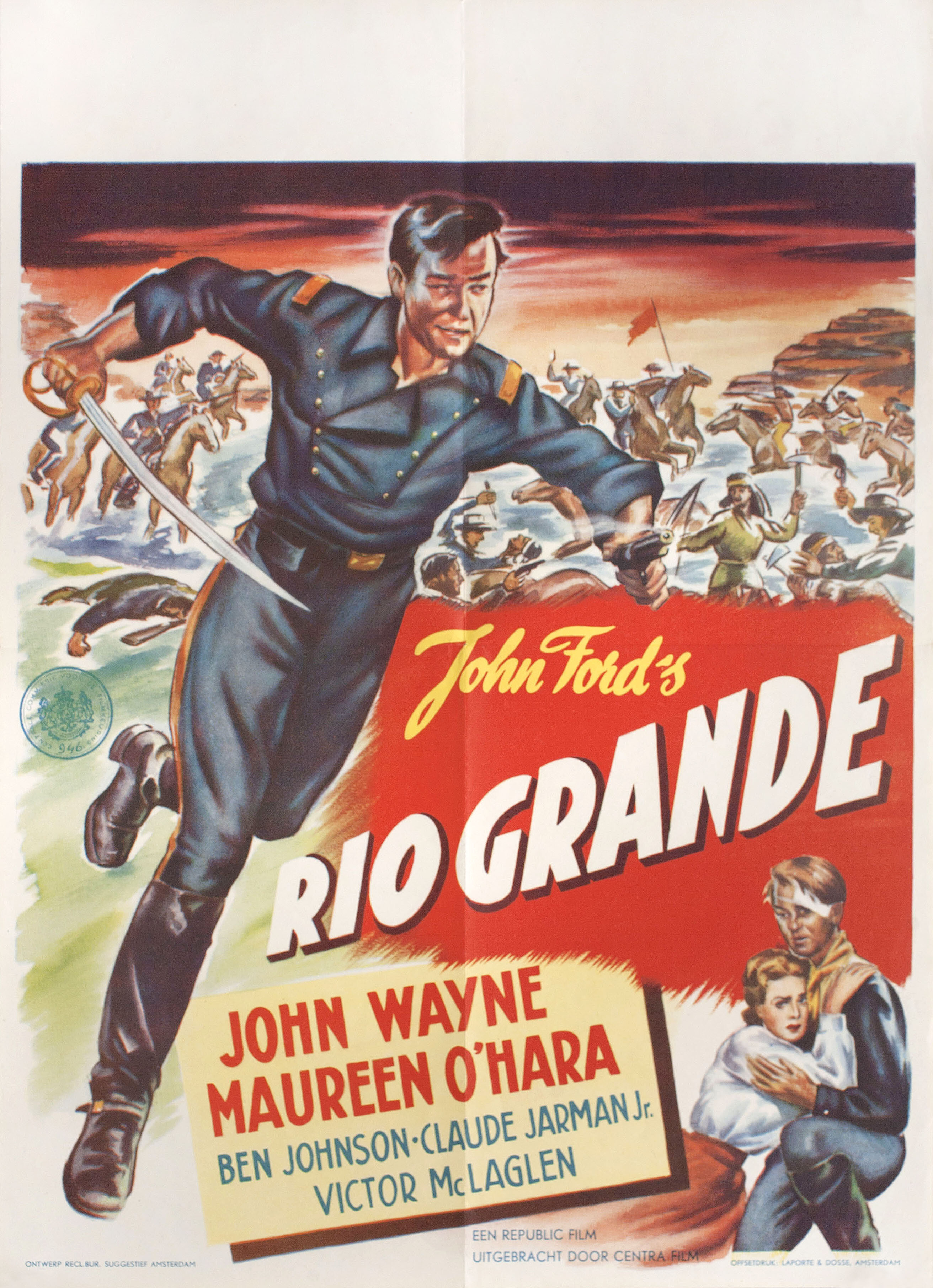 Рио Гранде (Rio Grande, 1950), режиссёр Джон Форд, художественный постер к фильму (Нидерланды, 1951 год)