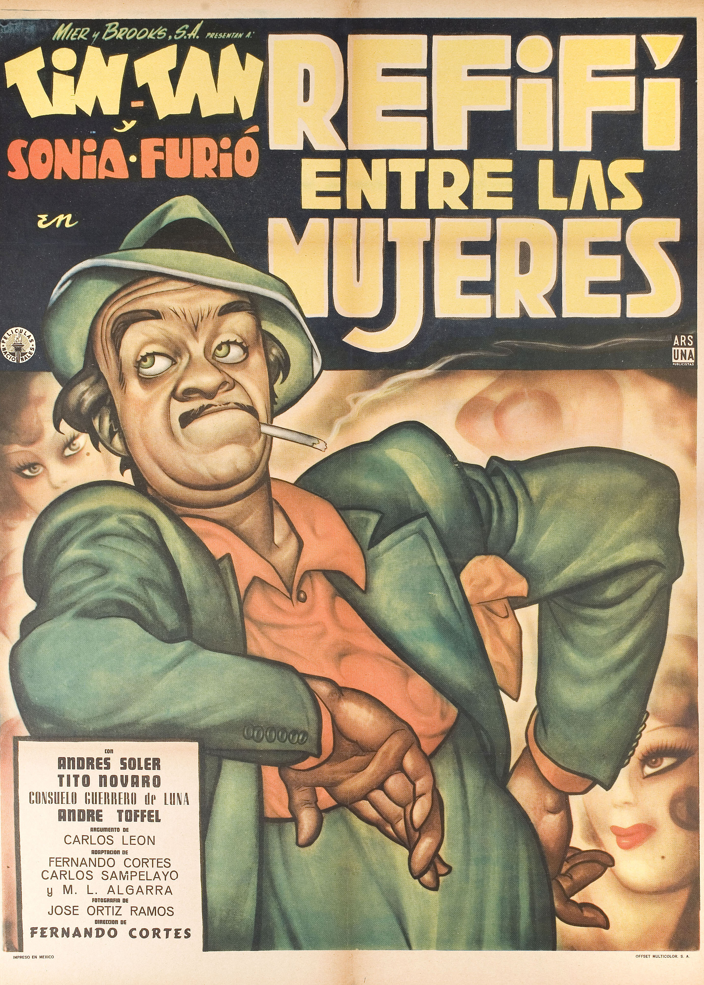 Рефифи среди женщин (Refifi entre las mujeres, 1958), режиссёр Фернандо Кортес, иллюстрированный постер к фильму (Мексика, 1958 год), автор Эрнесто Гарсиа Кабрал