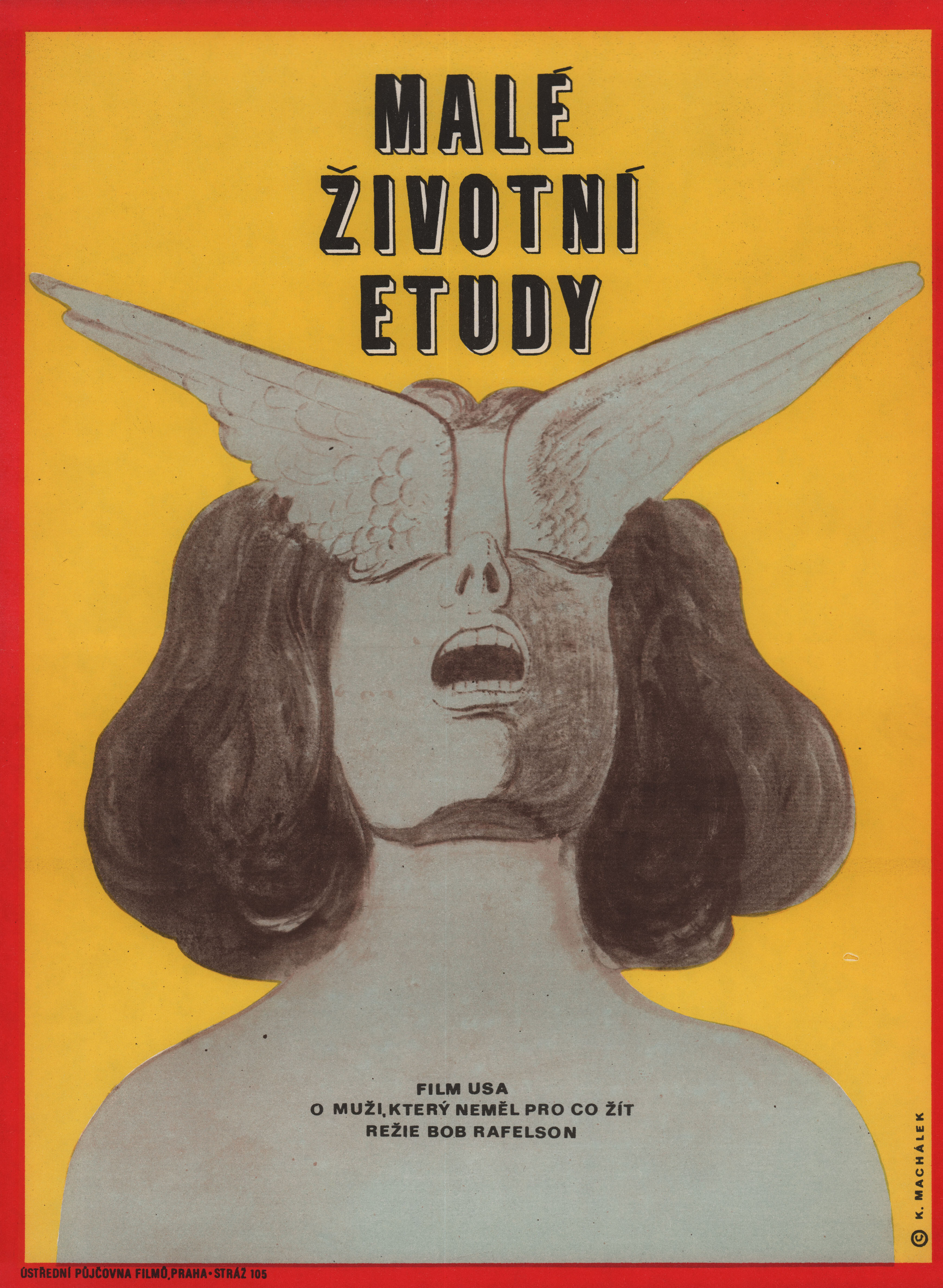 Пять лёгких пьес (Five Easy Pieces, 1970), режиссёр Боб Рэфелсон, иллюстрированный постер к фильму (Чехословакия, 1973 год), автор Карел Махалек