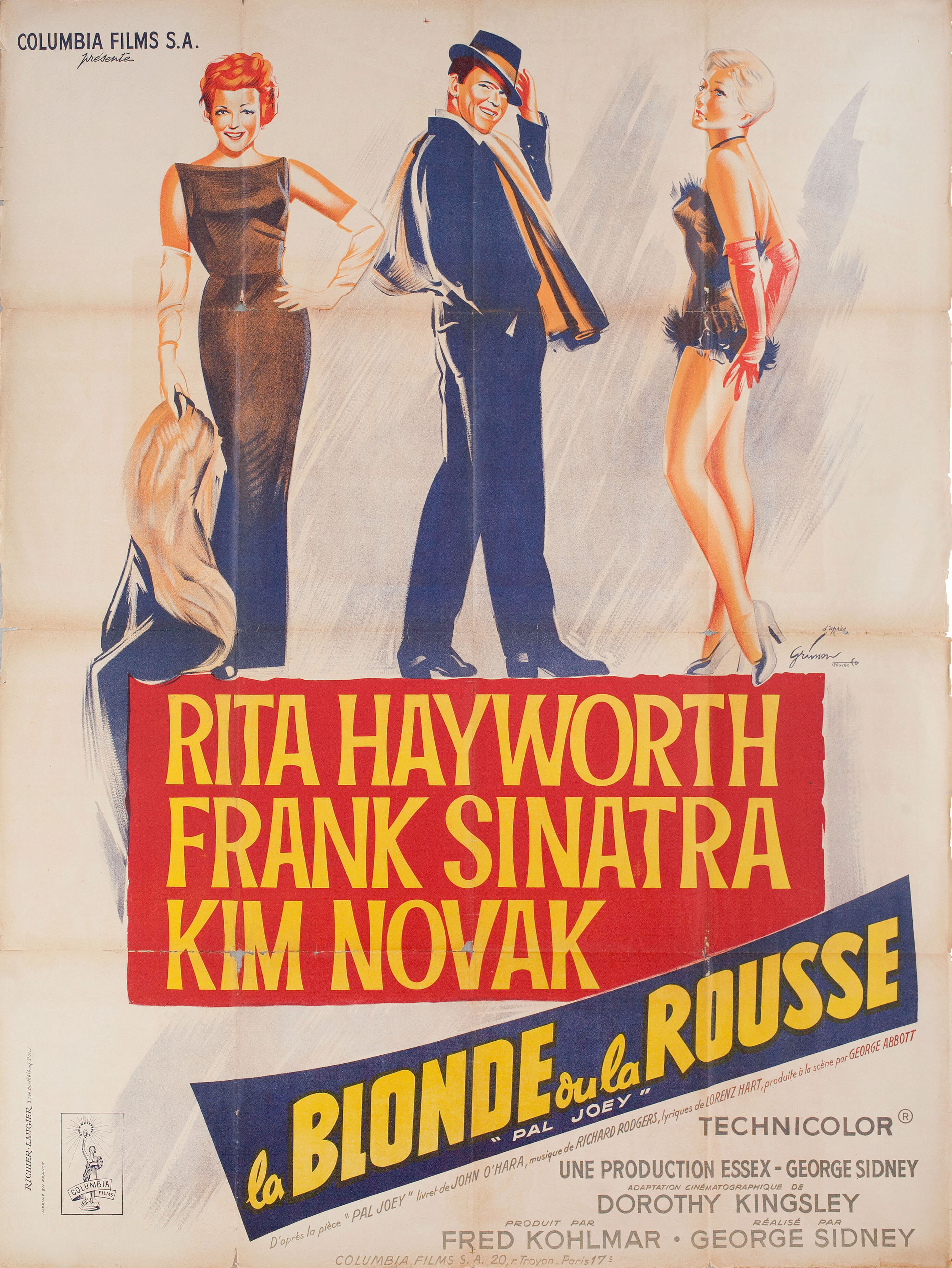 Приятель Джои (Pal Joey, 1957), режиссёр Джордж Сидни, художественный постер к фильму (Франция, 1957 год), автор Борис Гринссон