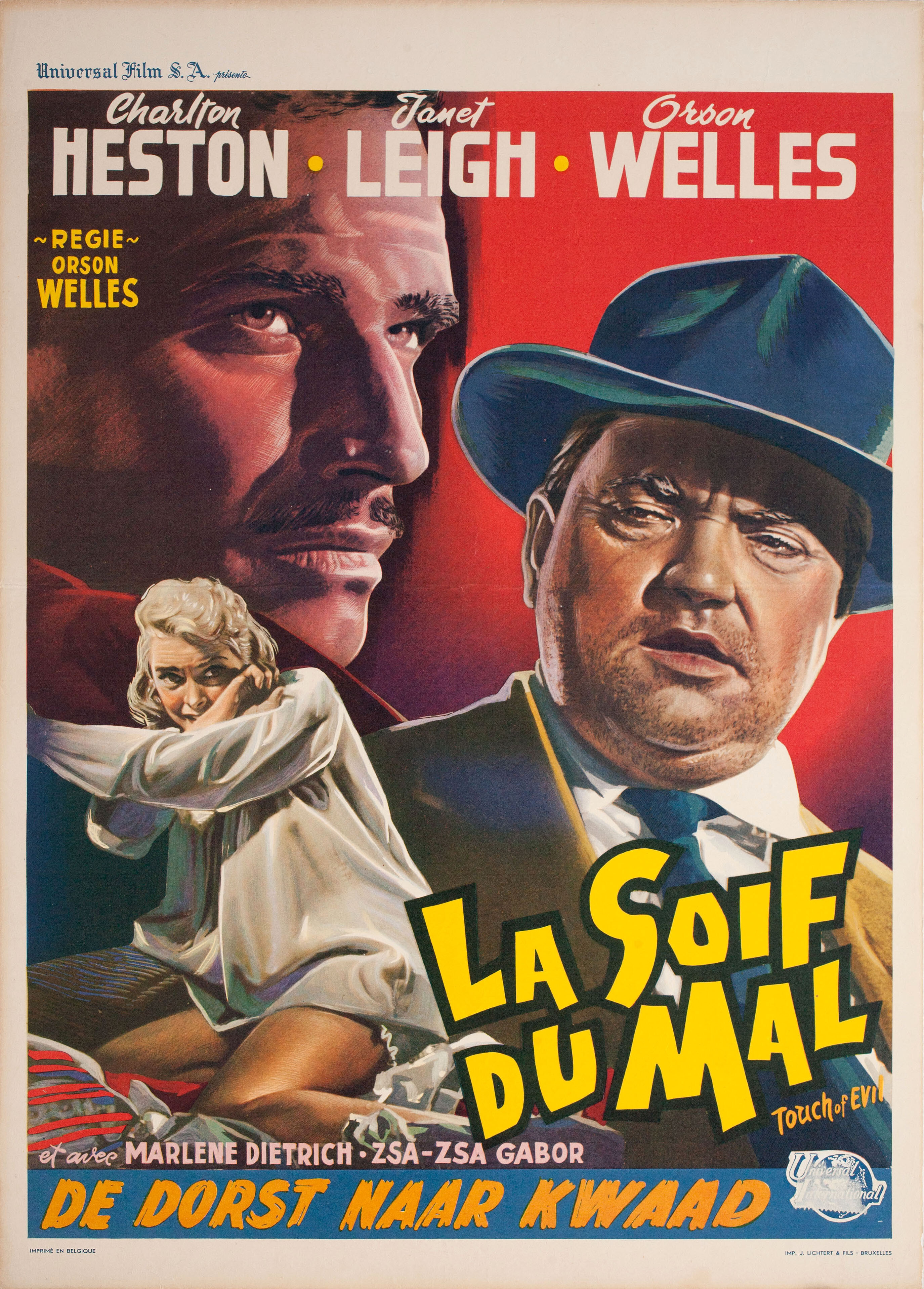 Печать зла (Touch of Evil, 1958), режиссёр Орсон Уэллс, художественный постер к фильму (Бельгия, 1958 год)