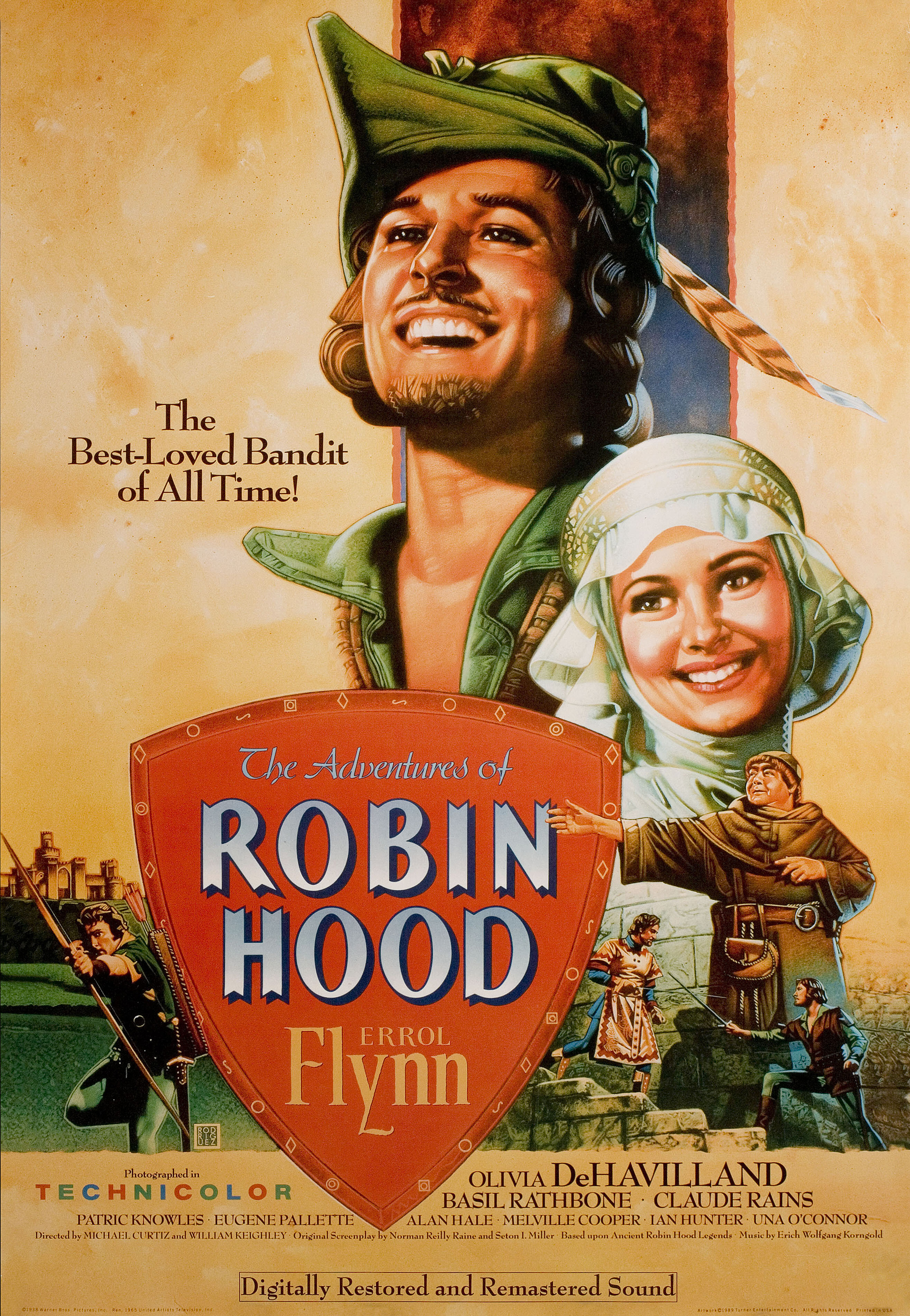Приключения Робин Гуда (The Adventures of Robin Hood, 1938), режиссёр Майкл Кертис, художественный постер к фильму (США, 1989 год), автор Родригес