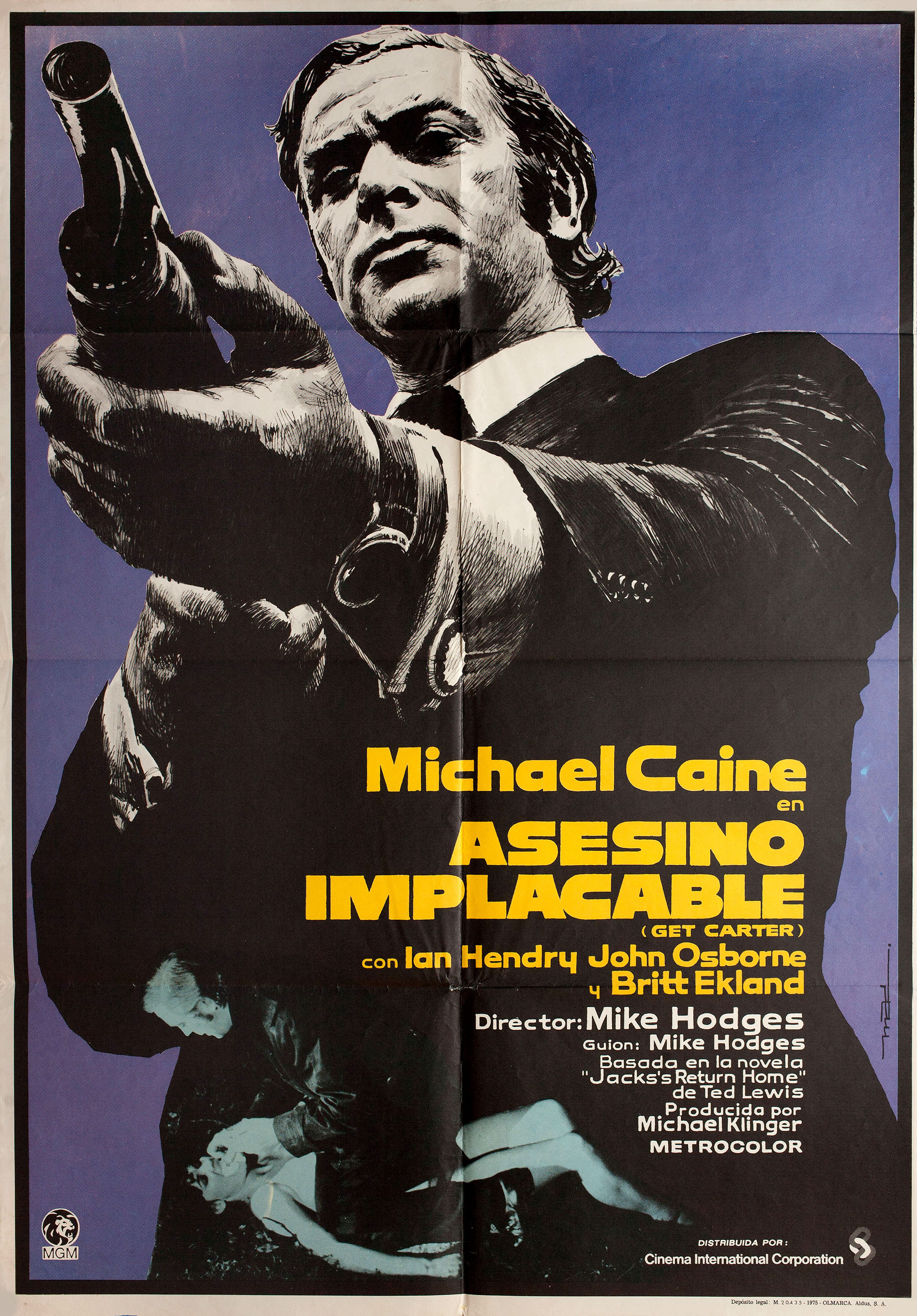 Убрать Картера (Get Carter, 1971), режиссёр Майк Ходжес, иллюстрированный постер к фильму (Испания, 1975 год), автор МАК
