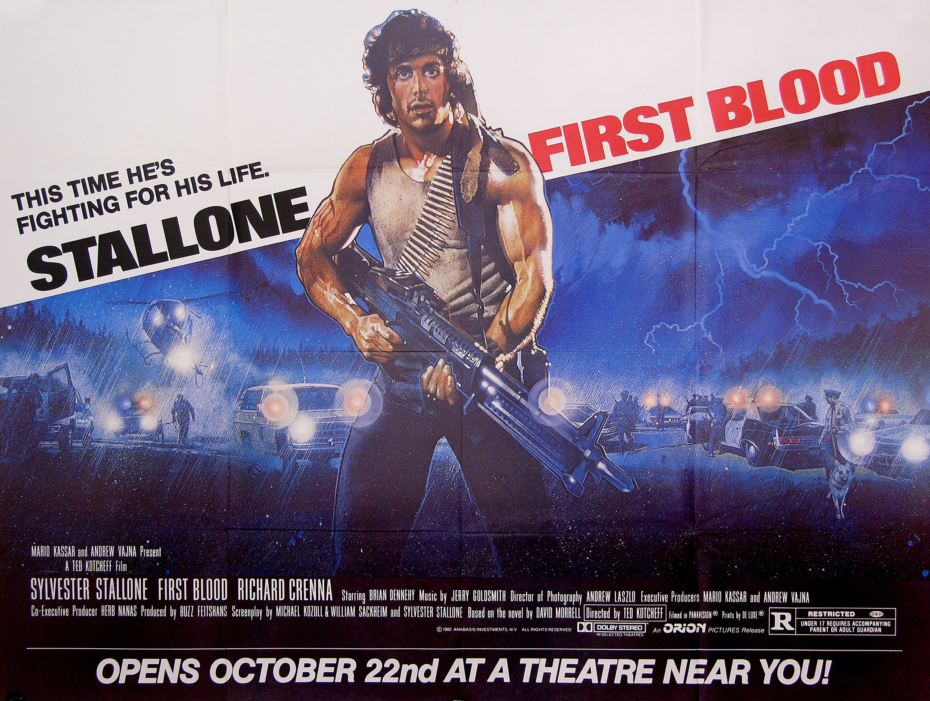 Рэмбо: Первая кровь (First Blood, 1982), режиссёр Тед Котчефф, художественный постер к фильму (США, 1983 год)