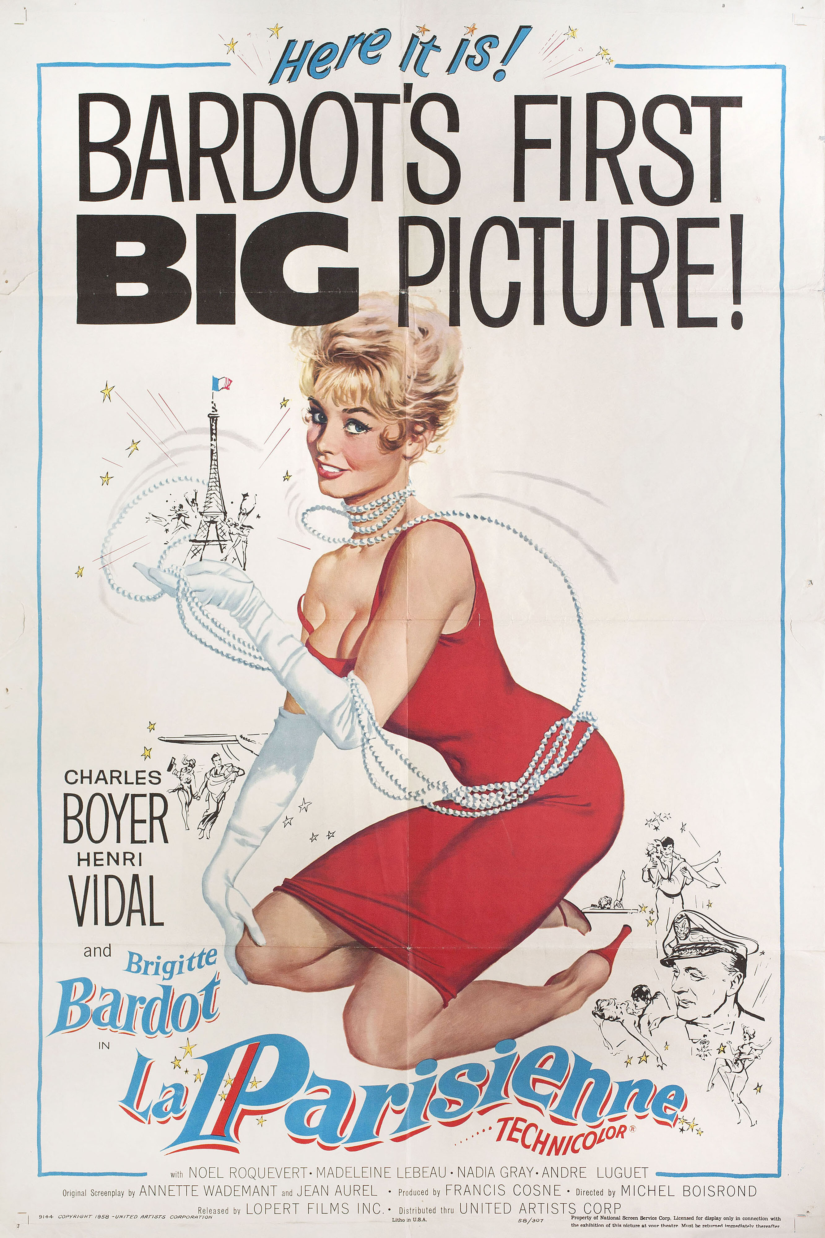 Парижанка (Une parisienne, 1957), режиссёр Мишель Буасрон, художественный постер к фильму (США, 1958 год)_2
