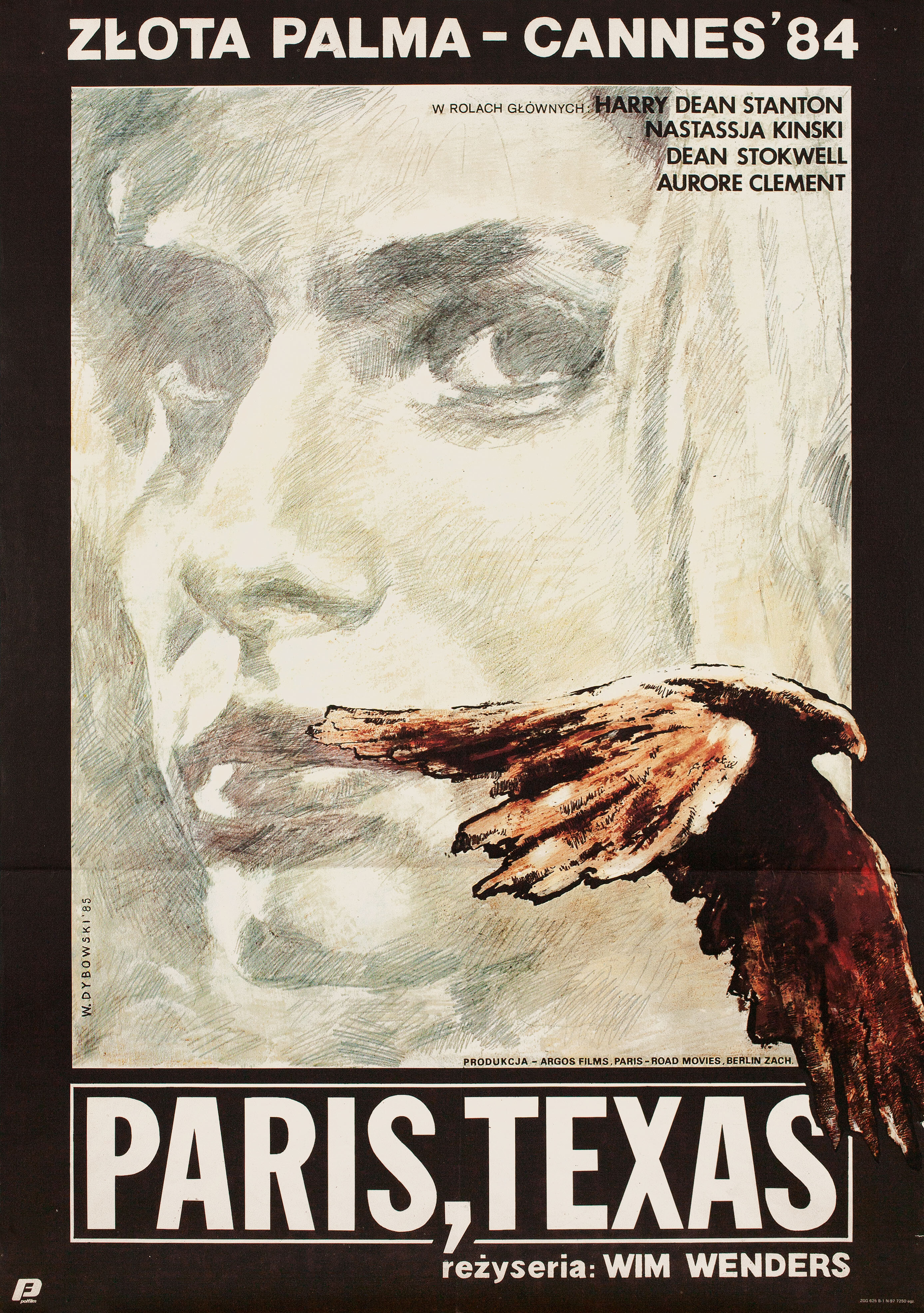 Париж, Техас (Paris, Texas, 1984), режиссёр Вим Вендерс, иллюстрированный постер к фильму (Польша, 1985 год), автор Витольд Дыбовский