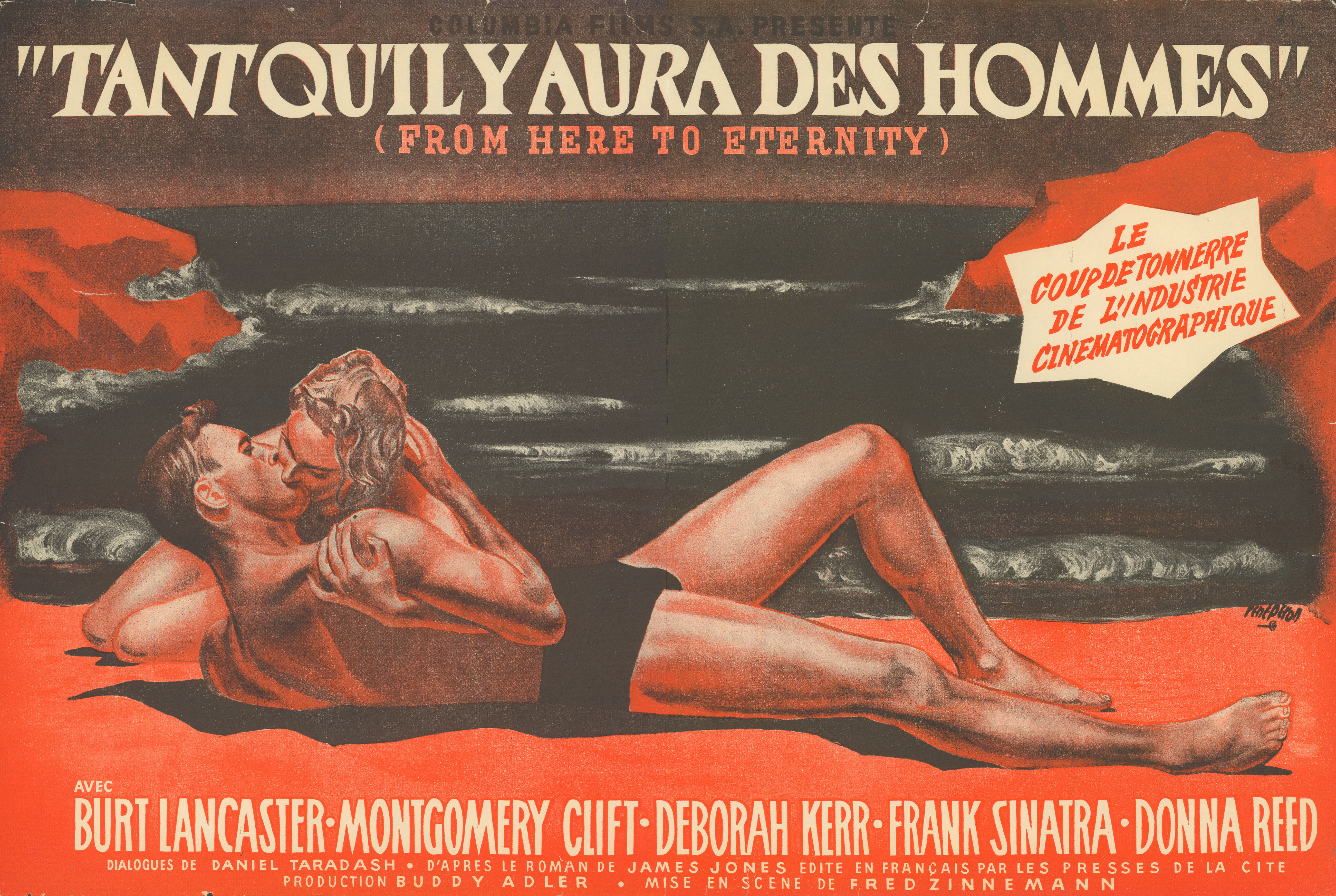 Отсюда в вечность (From Here to Eternity, 1953), режиссёр Фред Циннеманн, иллюстрированный постер к фильму (Франция, 1953 год), автор Рене Перон
