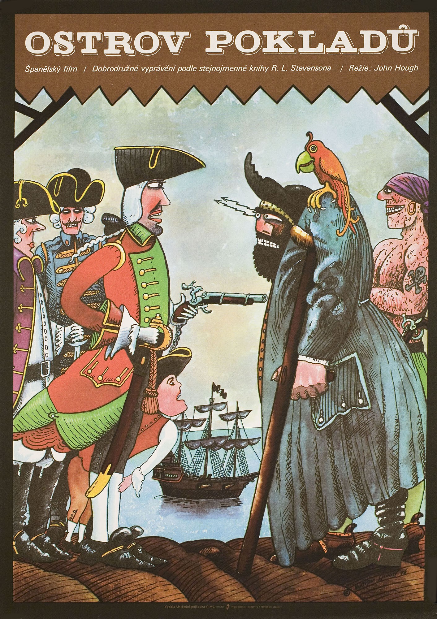 Остров сокровищ (Treasure Island, 1972), режиссёр Андреа Бьянки, иллюстрированный постер к фильму (Чехословакия, 1976 год), автор Вратислав Главатый