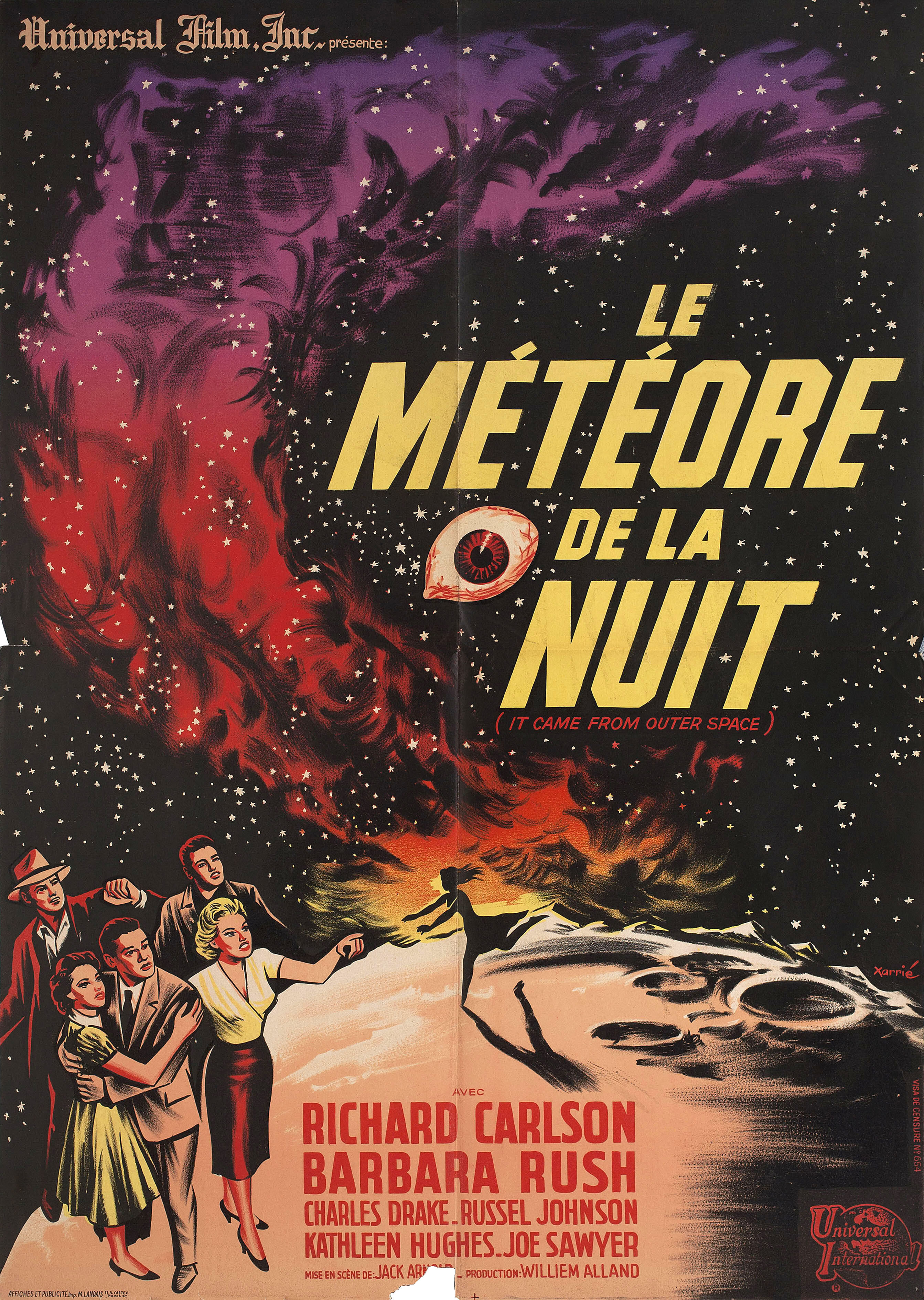 Это прибыло из космоса (It Came from Outer Space, 1953), режиссёр Джек Арнольд, иллюстрированный постер к фильму (Франция, 1962 год), автор Ксарри