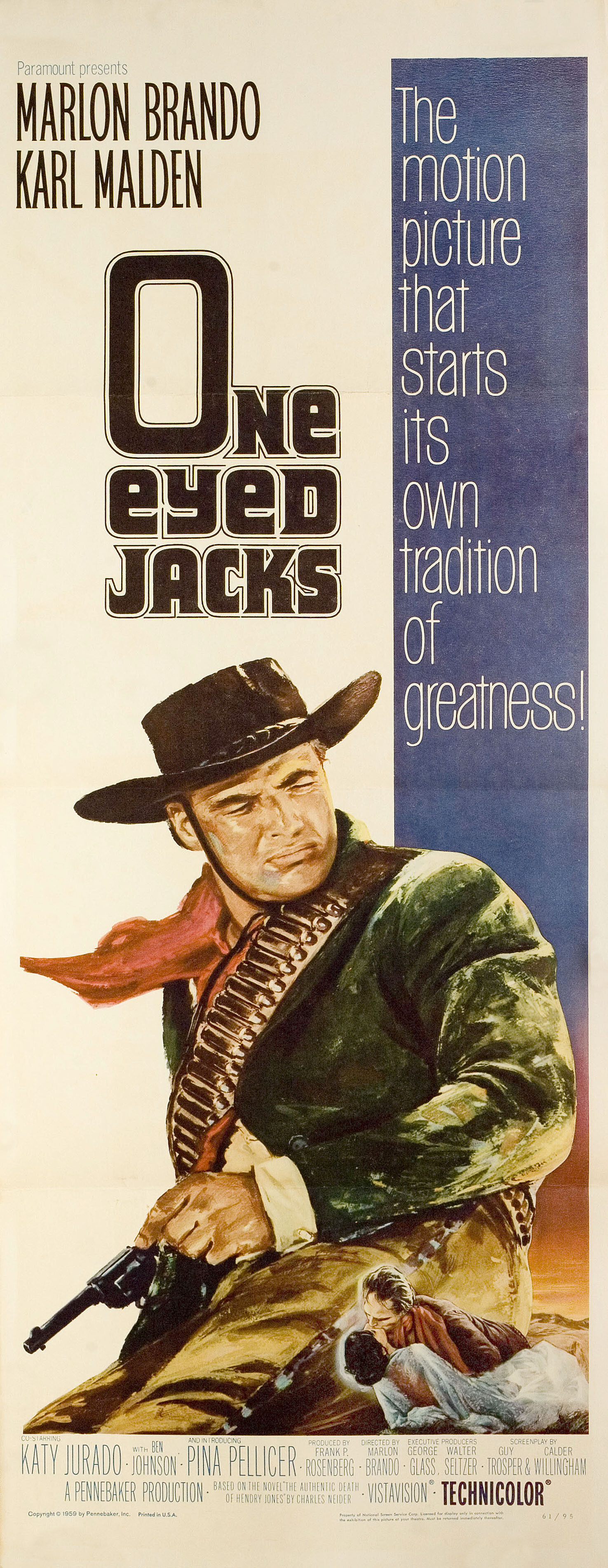 Одноглазые валеты (One-Eyed Jacks, 1961), режиссёр Марлон Брандо, художественный постер к фильму (США, 1961 год)