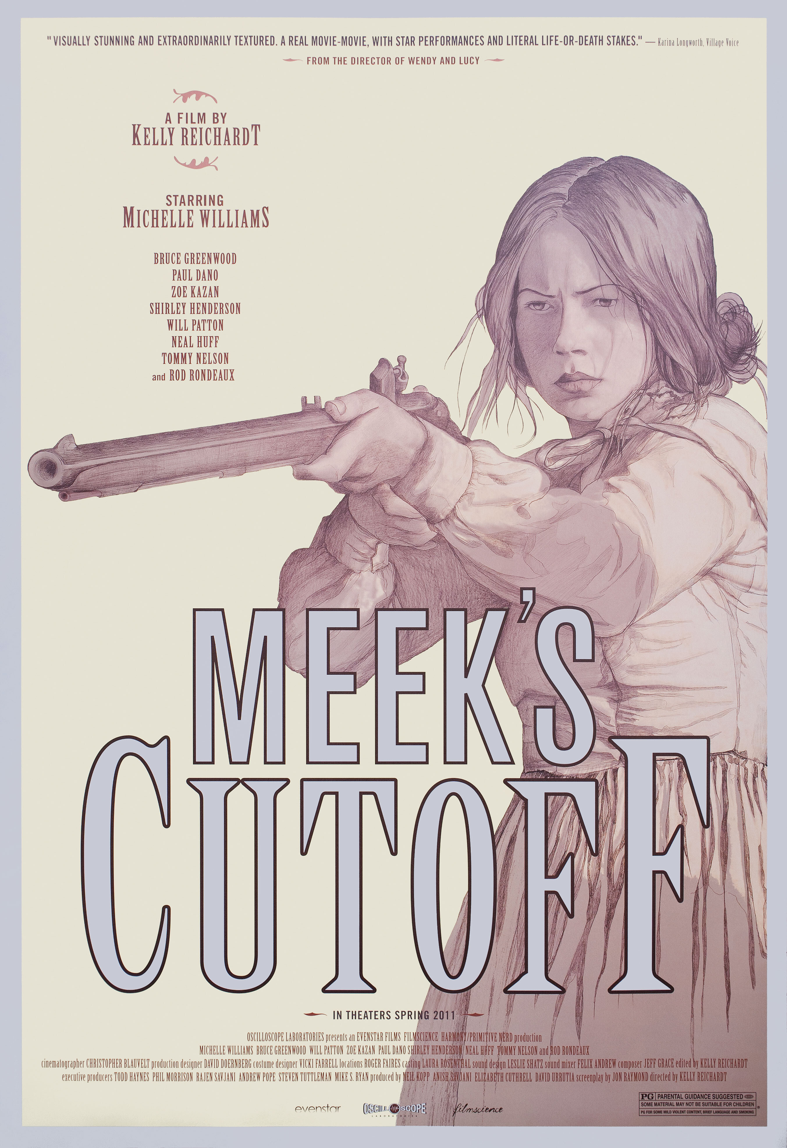 Обход Мика (Meeks Cutoff, 2010), режиссёр Келли Райхардт, иллюстрированный постер к фильму (США, 2010 год), автор Марлен Маккарти