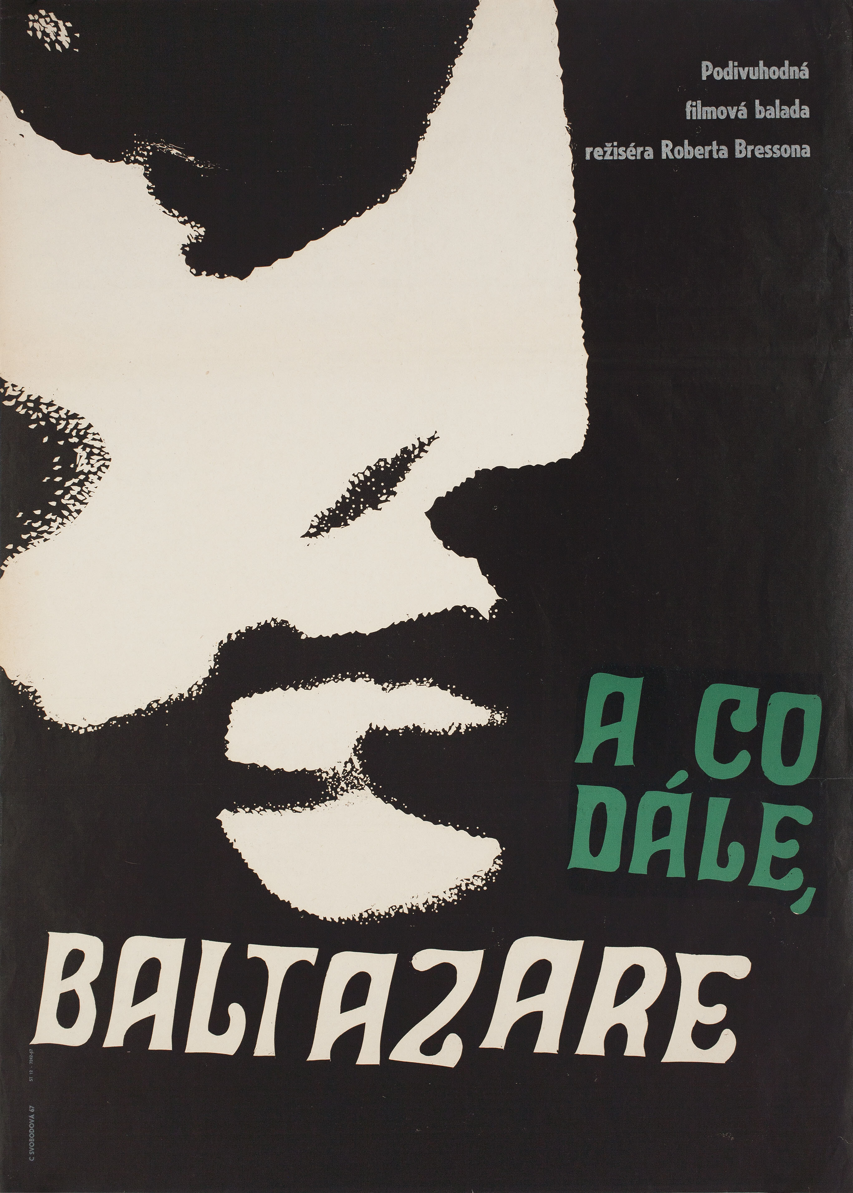 Наудачу, Бальтазар (Au Hasard Balthazar, 1966), режиссёр Робер Брессон, иллюстрированный постер к фильму (Чехословакия, 1967 год), автор Ева Свободова