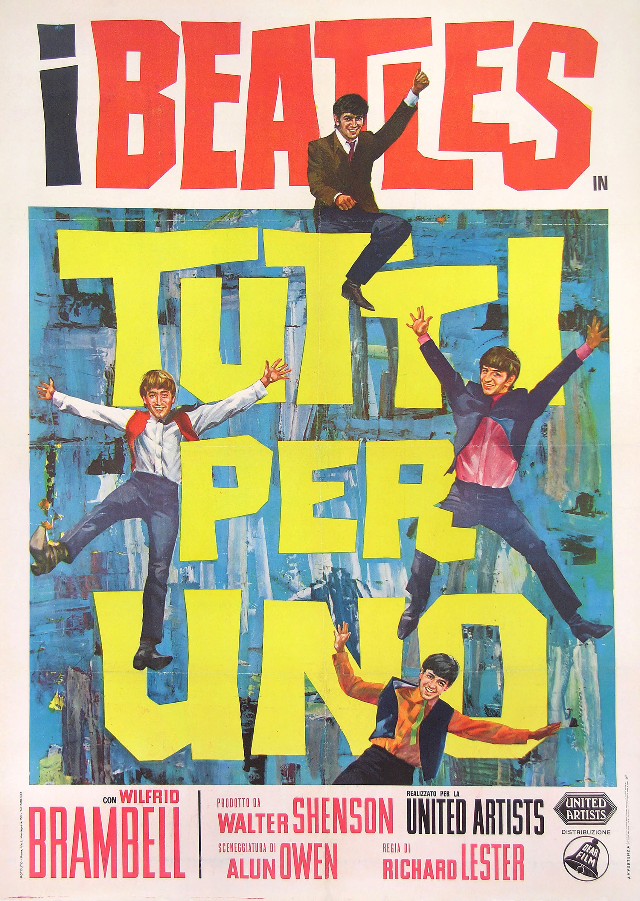Вечер трудного дня (A Hard Days Night, 1964), режиссёр Ричард Лестер, художественный постер к фильму (Италия, 1964 год)