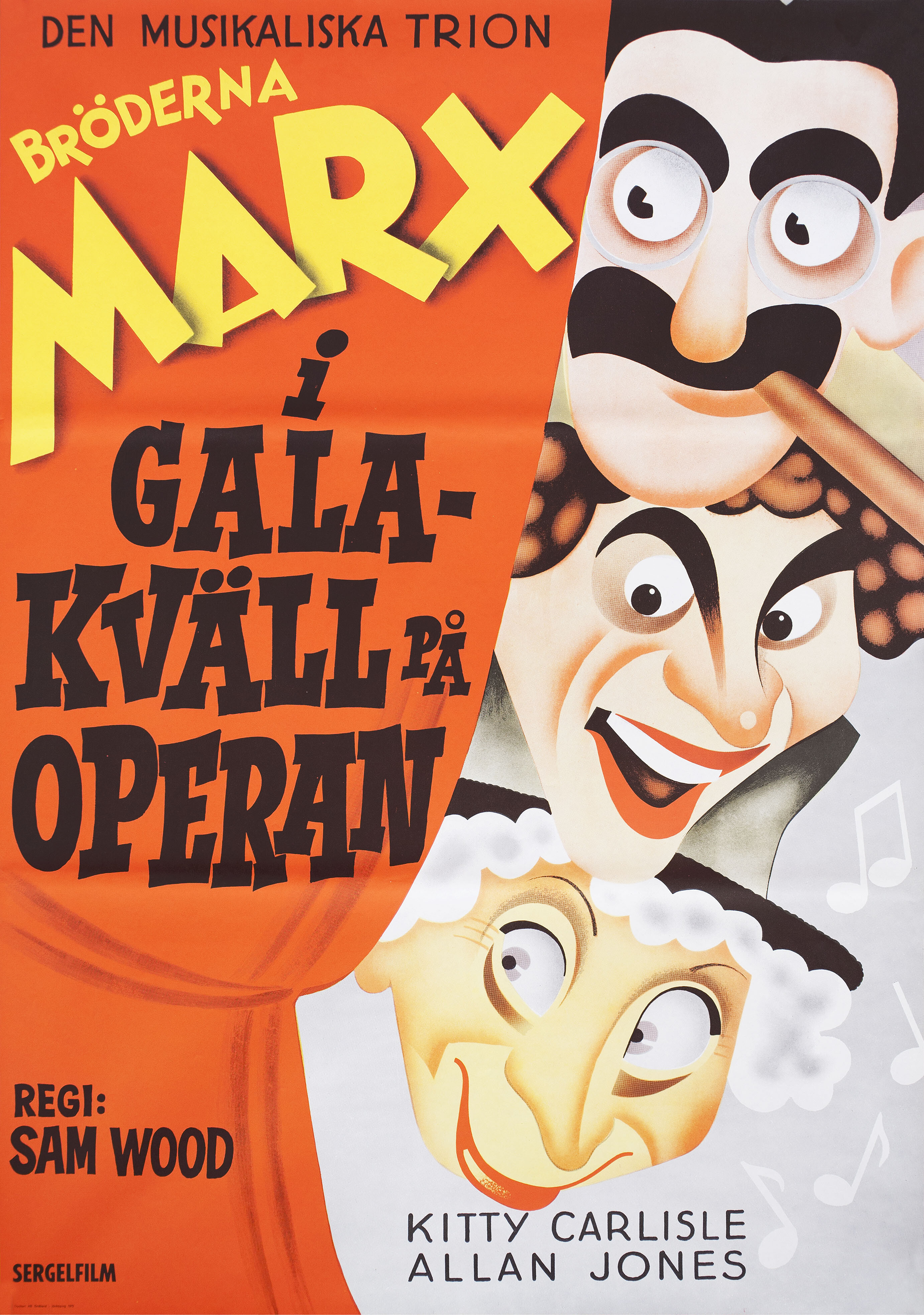 Вечер в опере (A Night at the Opera, 1935), режиссёр Сэм Вуд, иллюстрированный постер к фильму (Швеция, 1972 год)