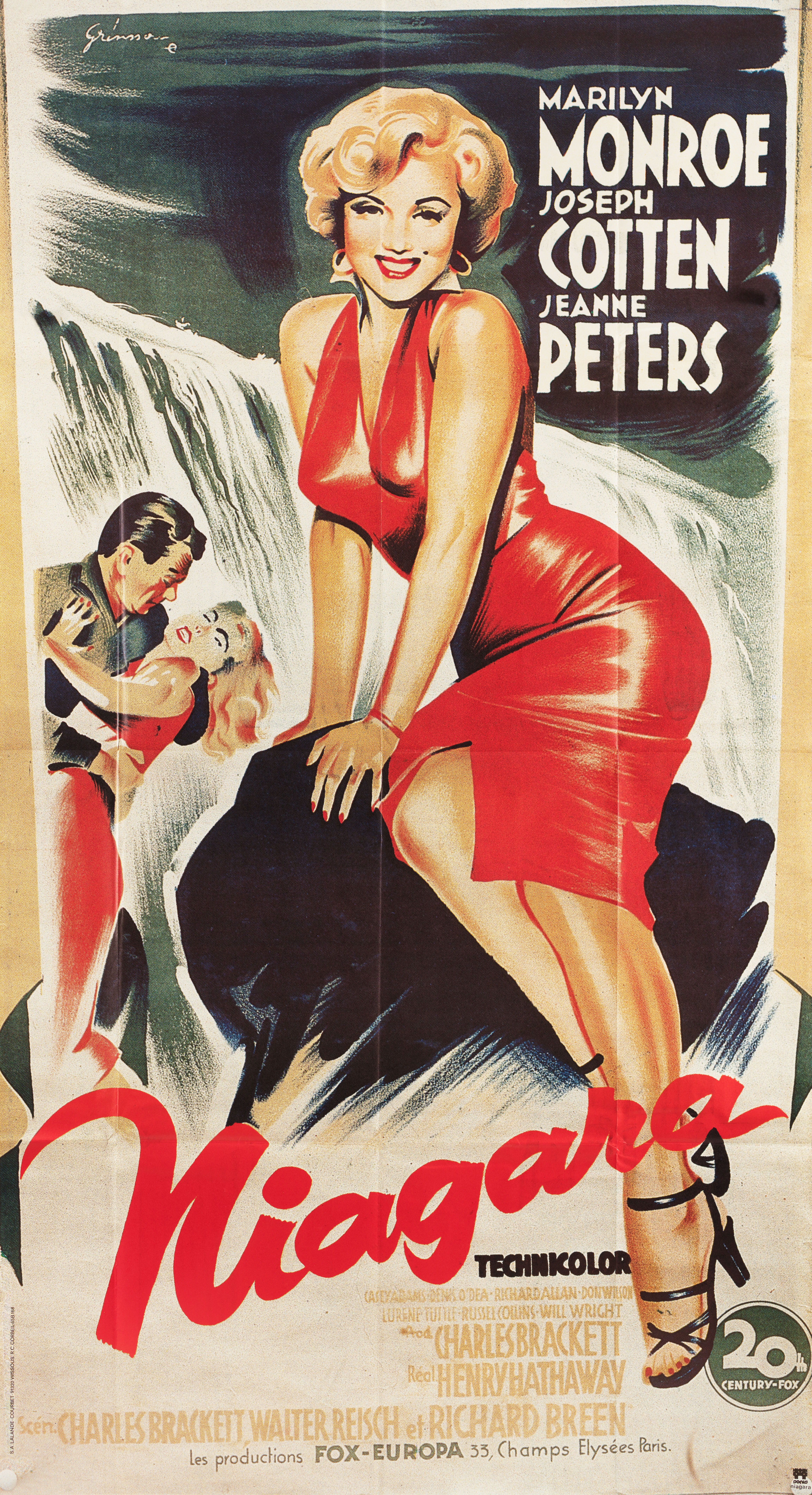 Ниагара (Niagara, 1953), режиссёр Генри Хэтэуэй, художественный постер к фильму (Франция, 1980 год), автор Борис Гринссон