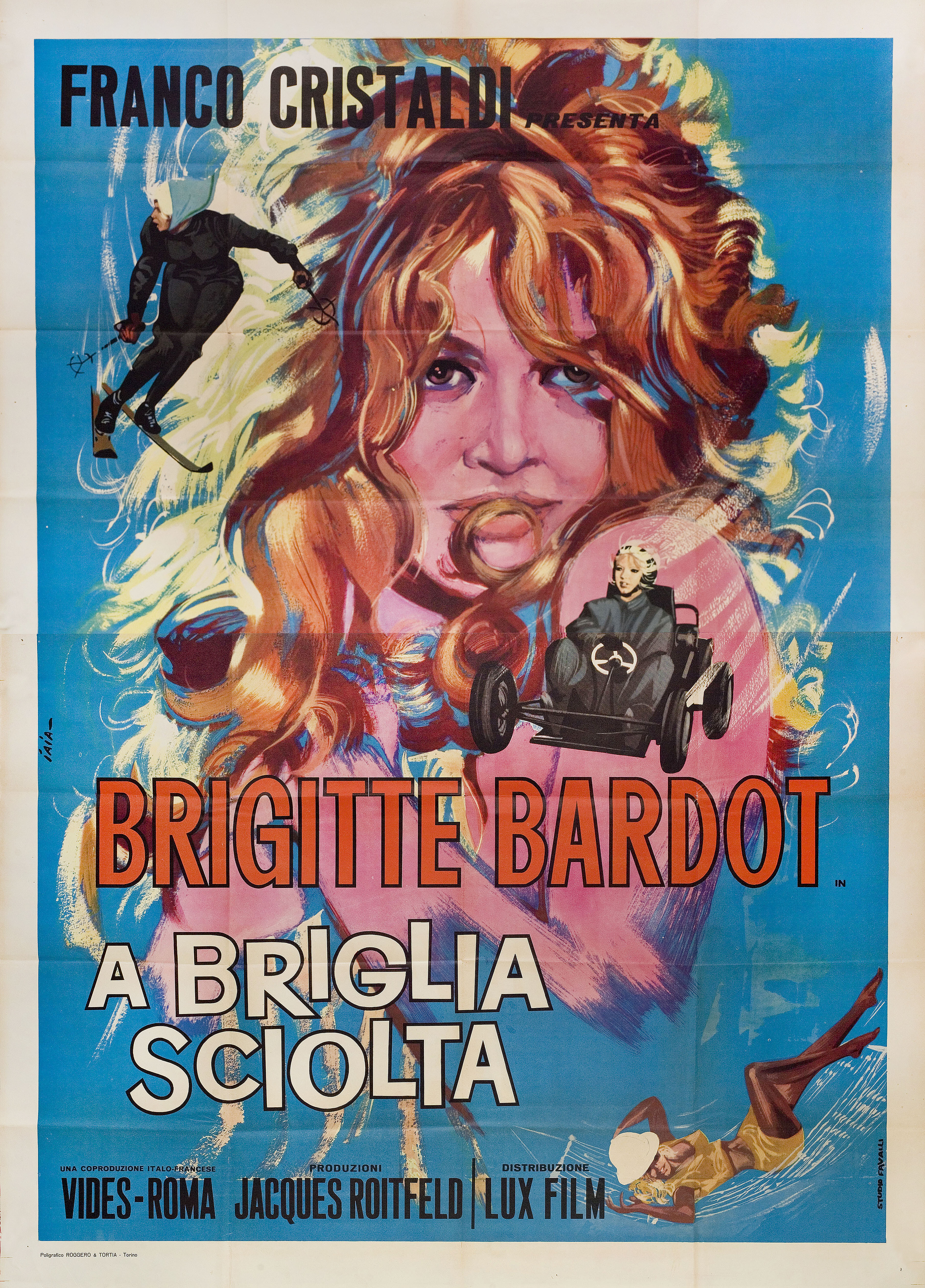 Отпустив поводья (La bride sur le cou, 1961), режиссёр Жан Орель, художественный постер к фильму (Италия, 1961 год), автор Пьеро Эрманно Иайя