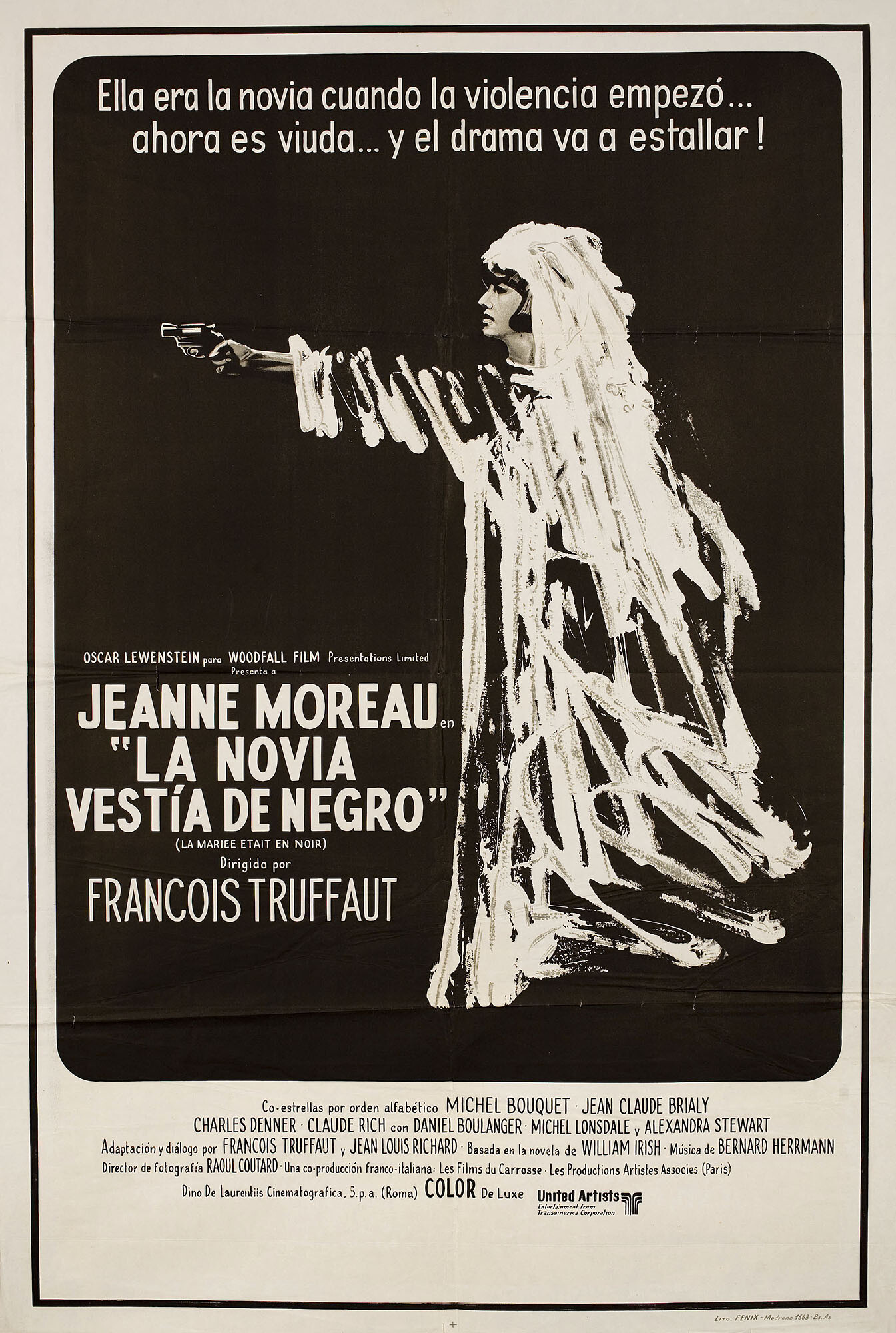 Невеста была в трауре (The Bride Wore Black, 1968), режиссёр Франсуа Трюффо, художественный постер к фильму (Аргентина, 1962 год)