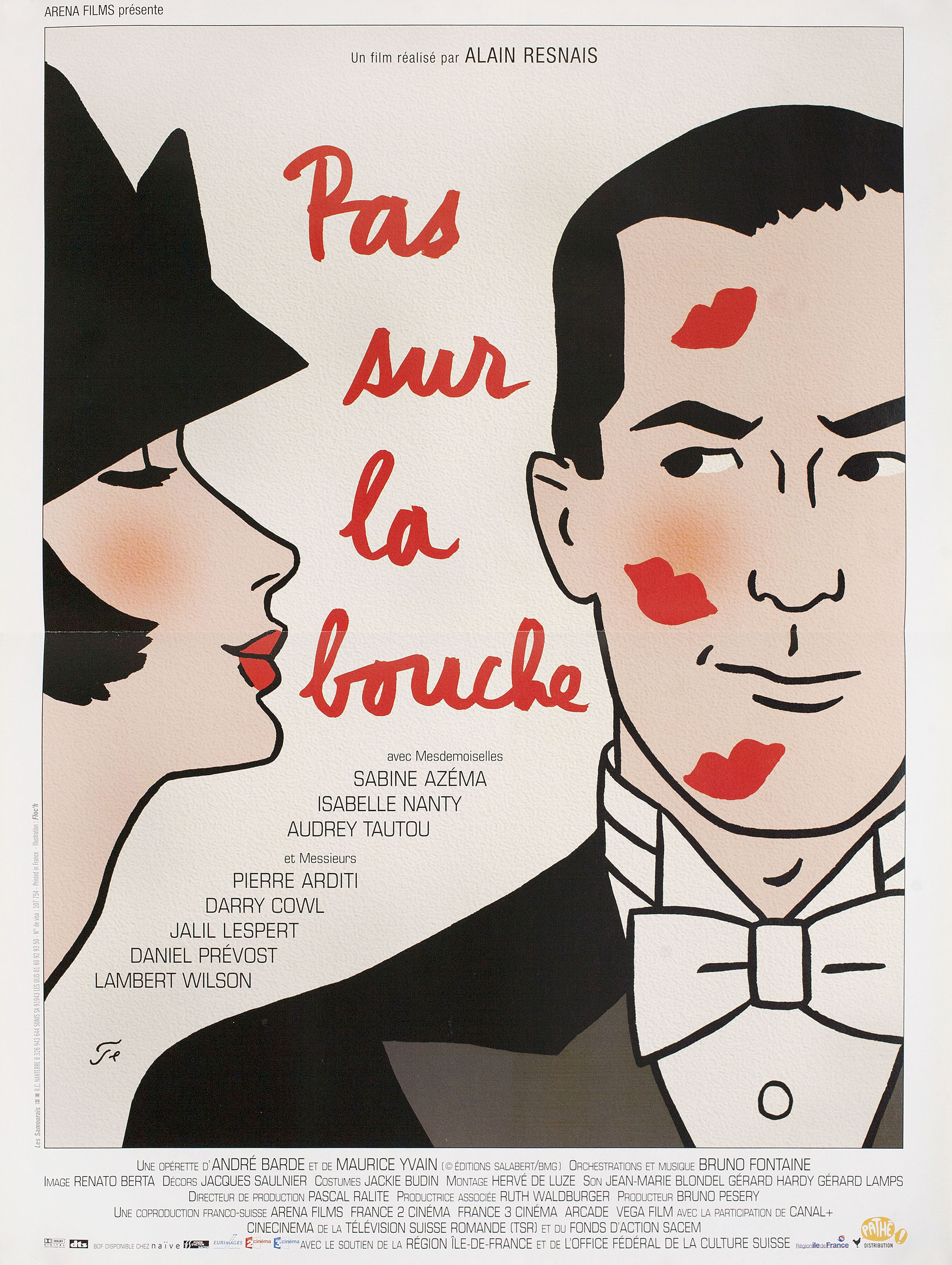 Только не в губы (Not on the Lips, 2003), режиссёр Ален Рене, иллюстрированный постер к фильму (Франция, 2003 год)