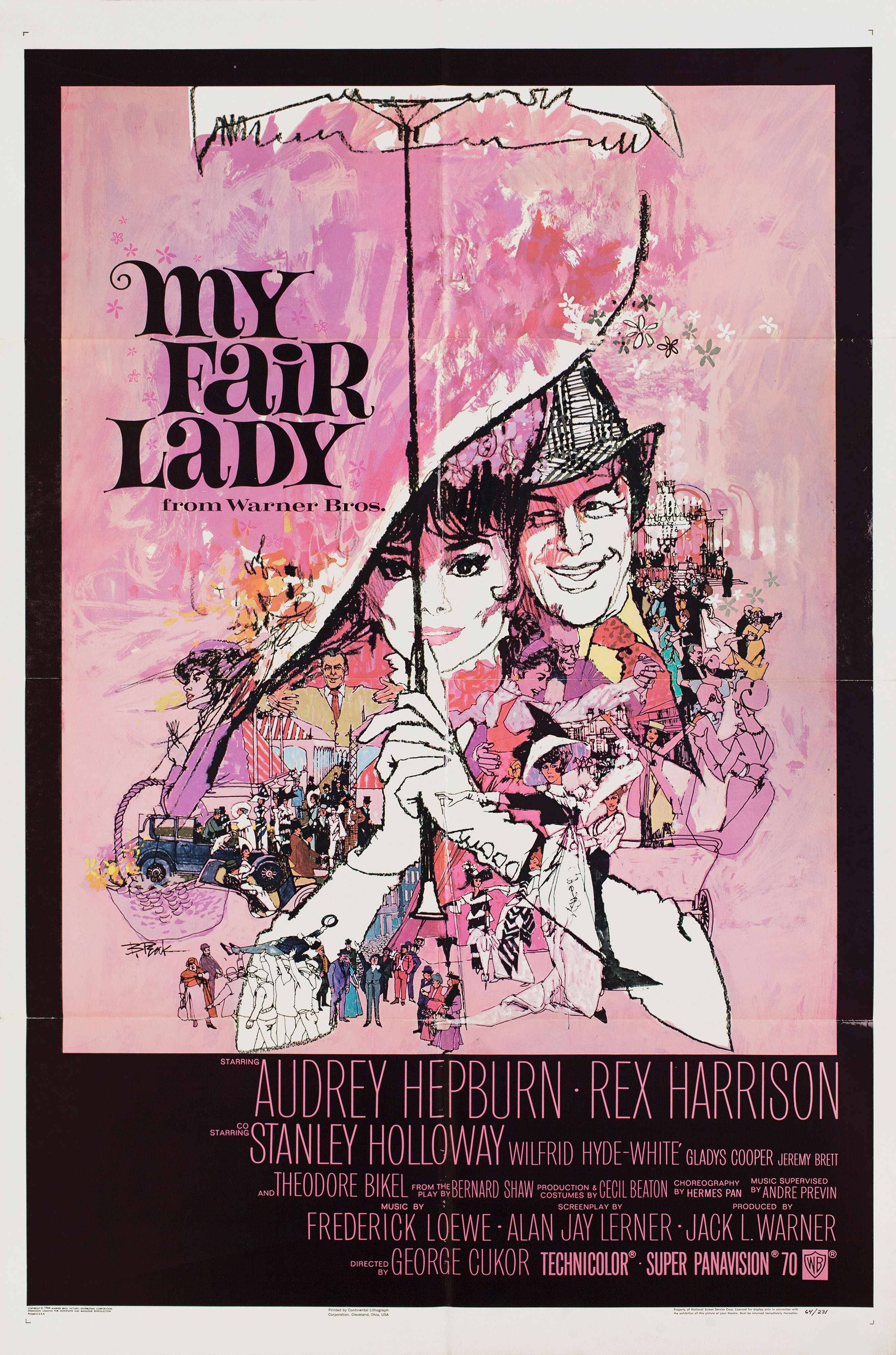 Моя прекрасная леди (My Fair Lady, 1964), режиссёр Джордж Кьюкор, иллюстрированный постер к фильму (США, 1964 год), автор Боб Пик, Билл Голд