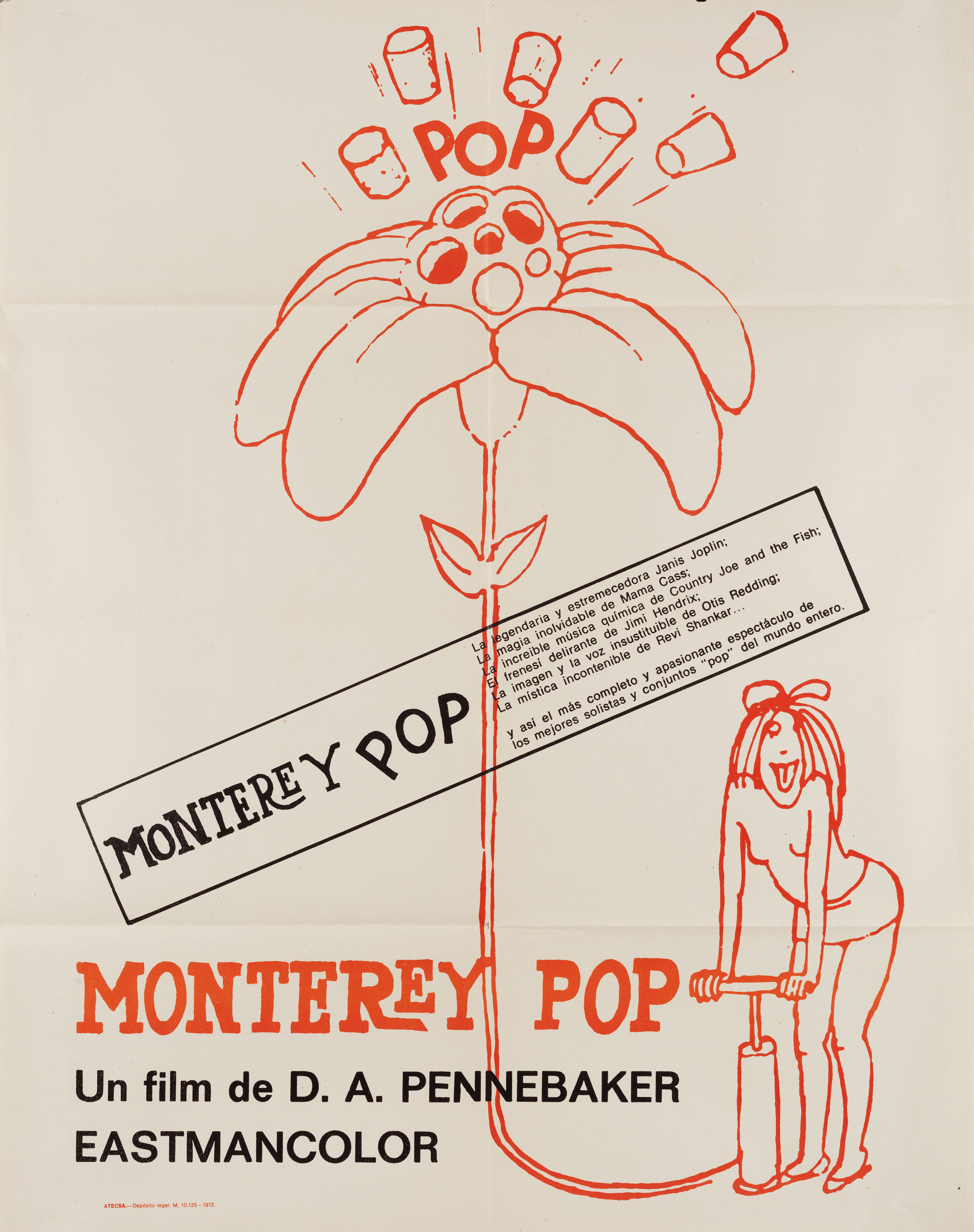 Монтерей-Поп (Monterey Pop, 1968), режиссёр Д.А. Пеннебейкер, иллюстрированный постер к фильму (Испания, 1972 год), автор Томи Унгерер