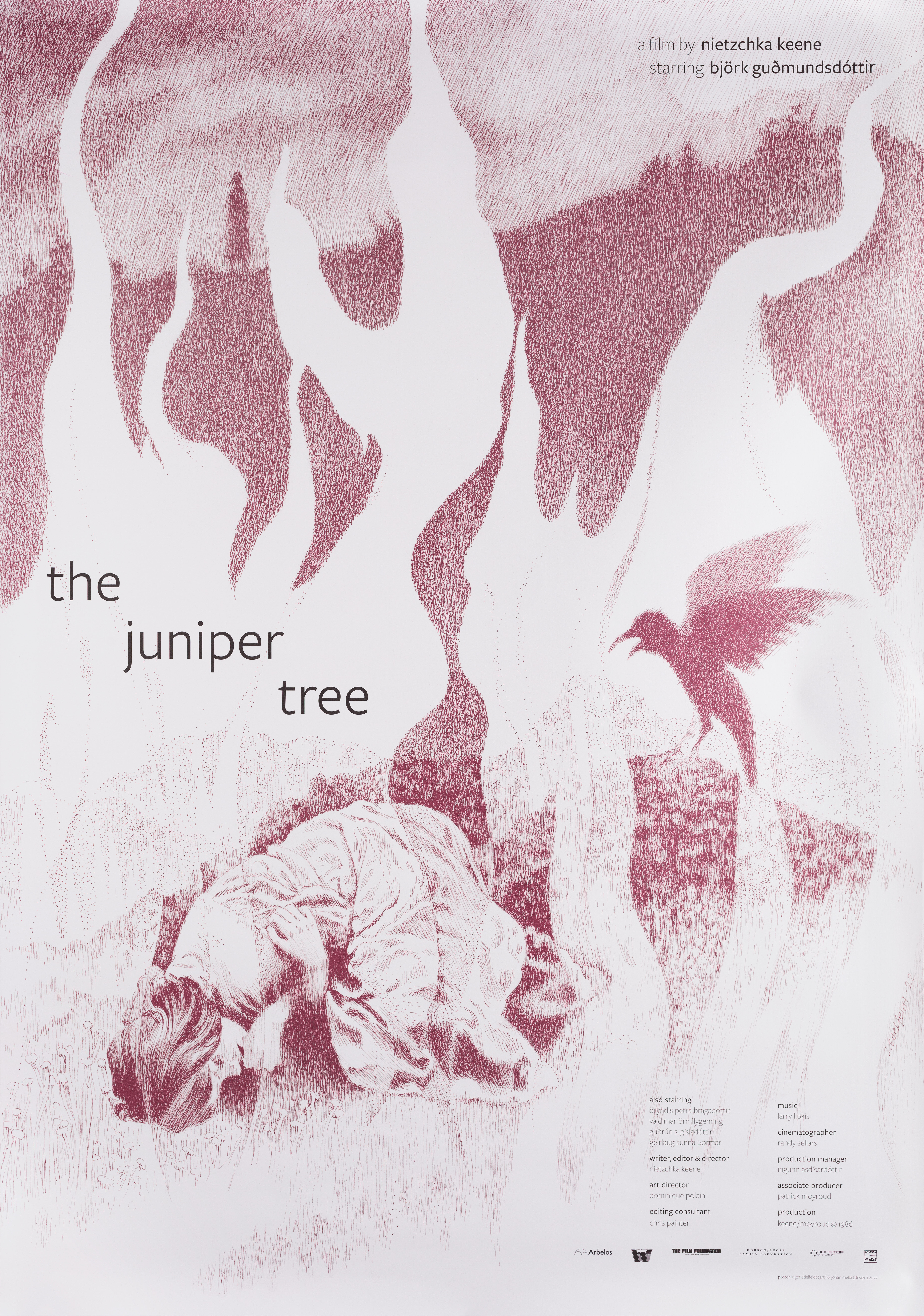 Можжевеловое дерево (The Juniper Tree, 1990), режиссёр Ницчка Кин, иллюстрированный постер к фильму (Швеция, 2022 год), автор Ингер Эдельфельдт